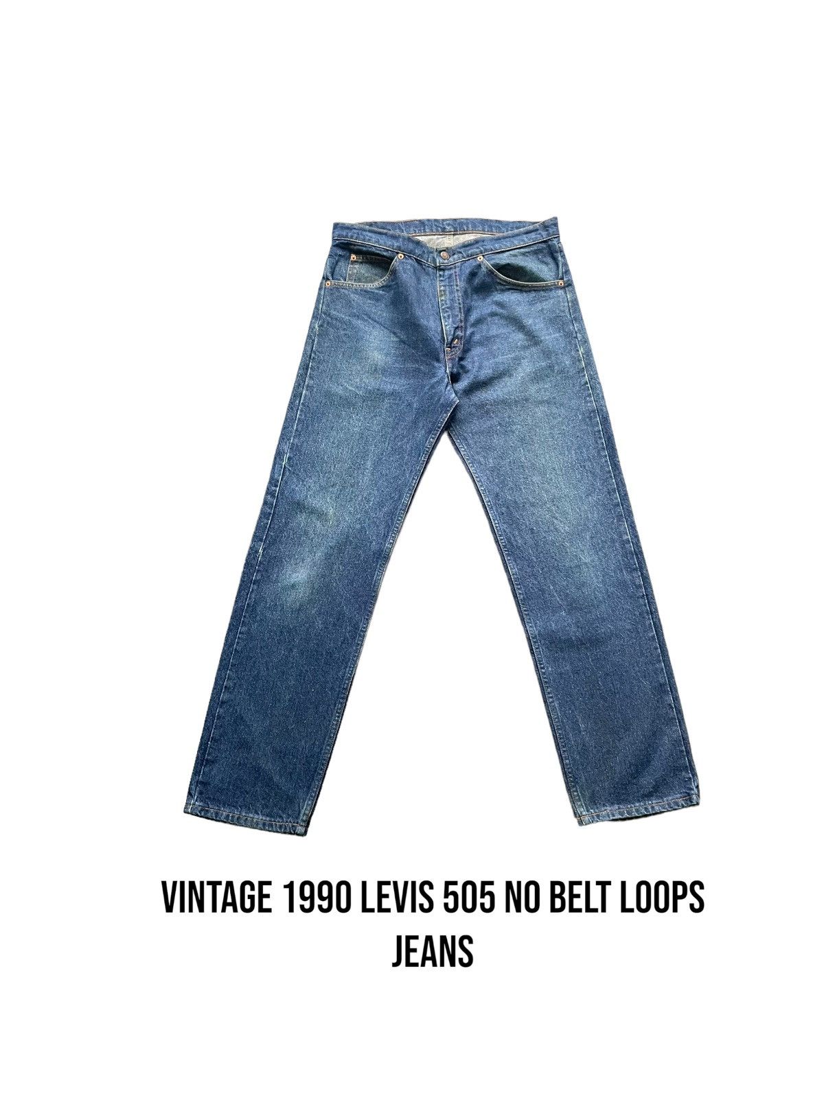 image of Vintage & 1990 Levis 505 No Belt Loops Jeans in Blue, Men's (Size 34)