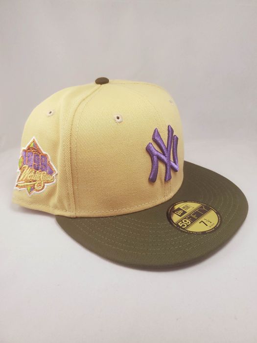 Off White New York Yankees Lavender Visor Gray Bottom 1999 World Series Side Patch New Era 59FIFTY Fitted 71/2