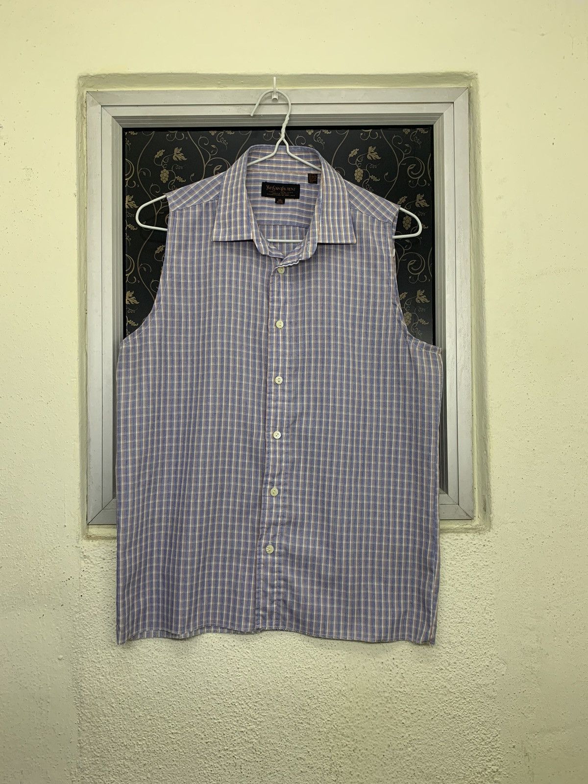 Yves Saint Laurent YSL Ladies Checkered Sleeveless Shirt/British Made Size L / US 10 / IT 46 - 1 Thumbnail