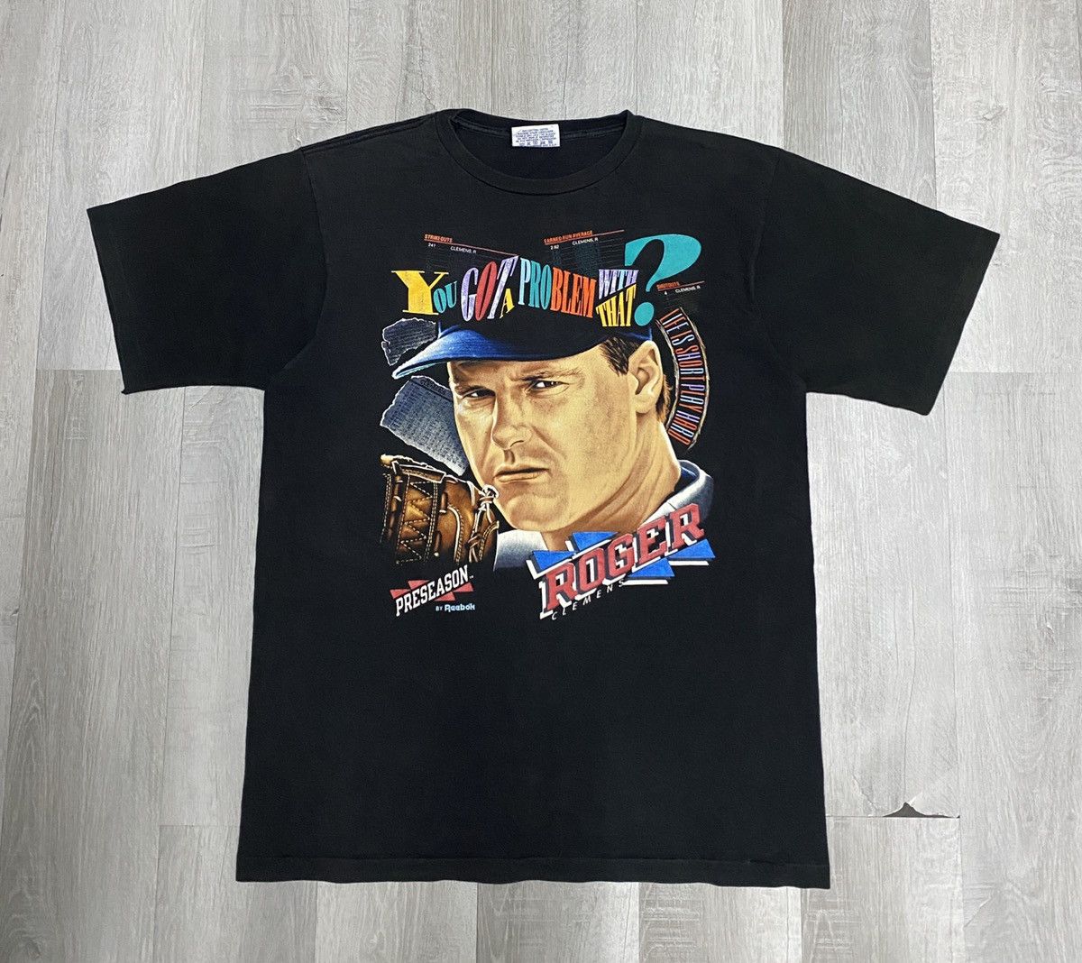 image of Reebok Roger Clemens Tee , Shirt in Black, Men's (Size Large)