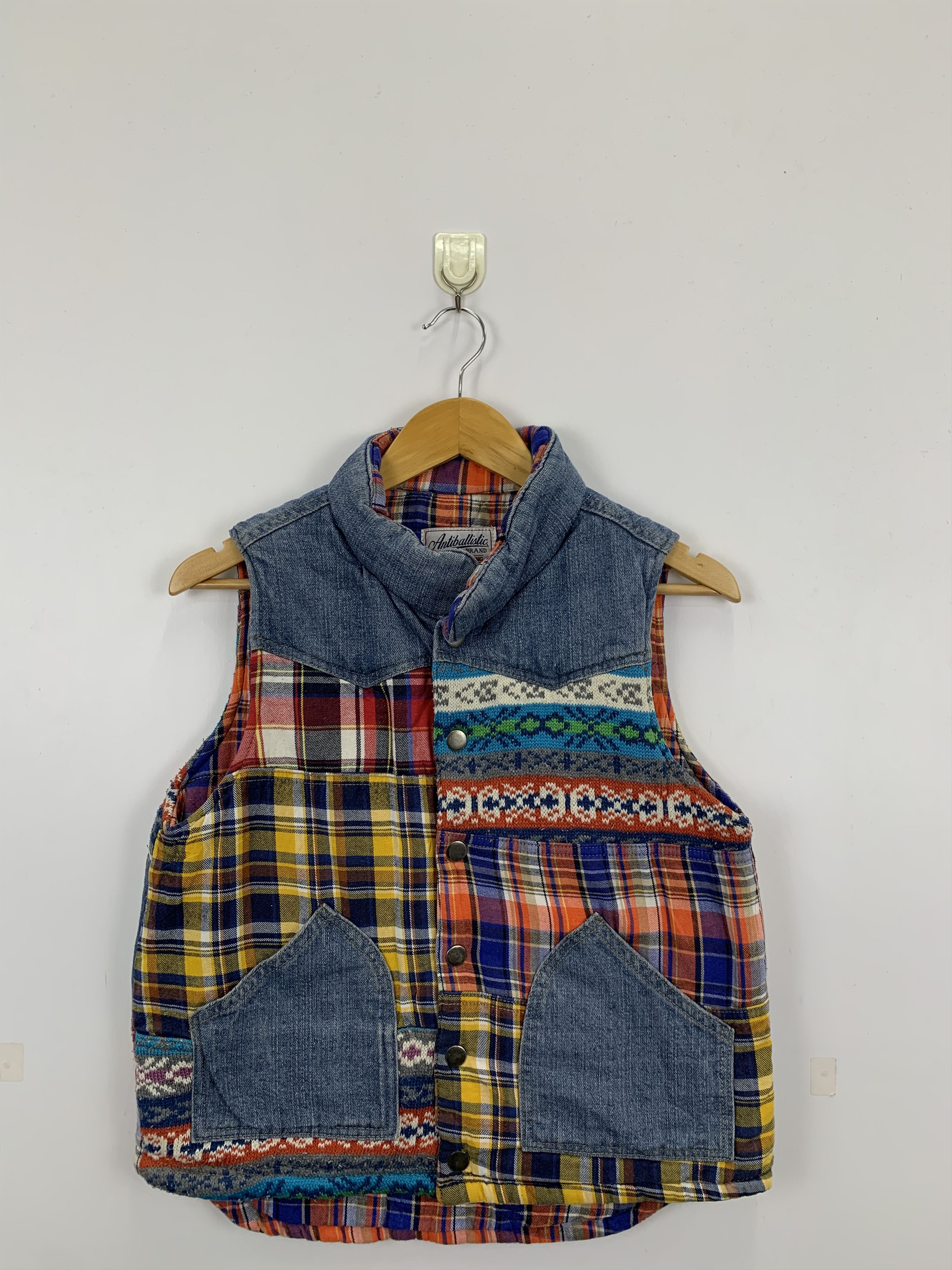 Vintage Vintage Antiballistic Patchwork Denim Vest Native Style Size US S / EU 44-46 / 1 - 1 Thumbnail