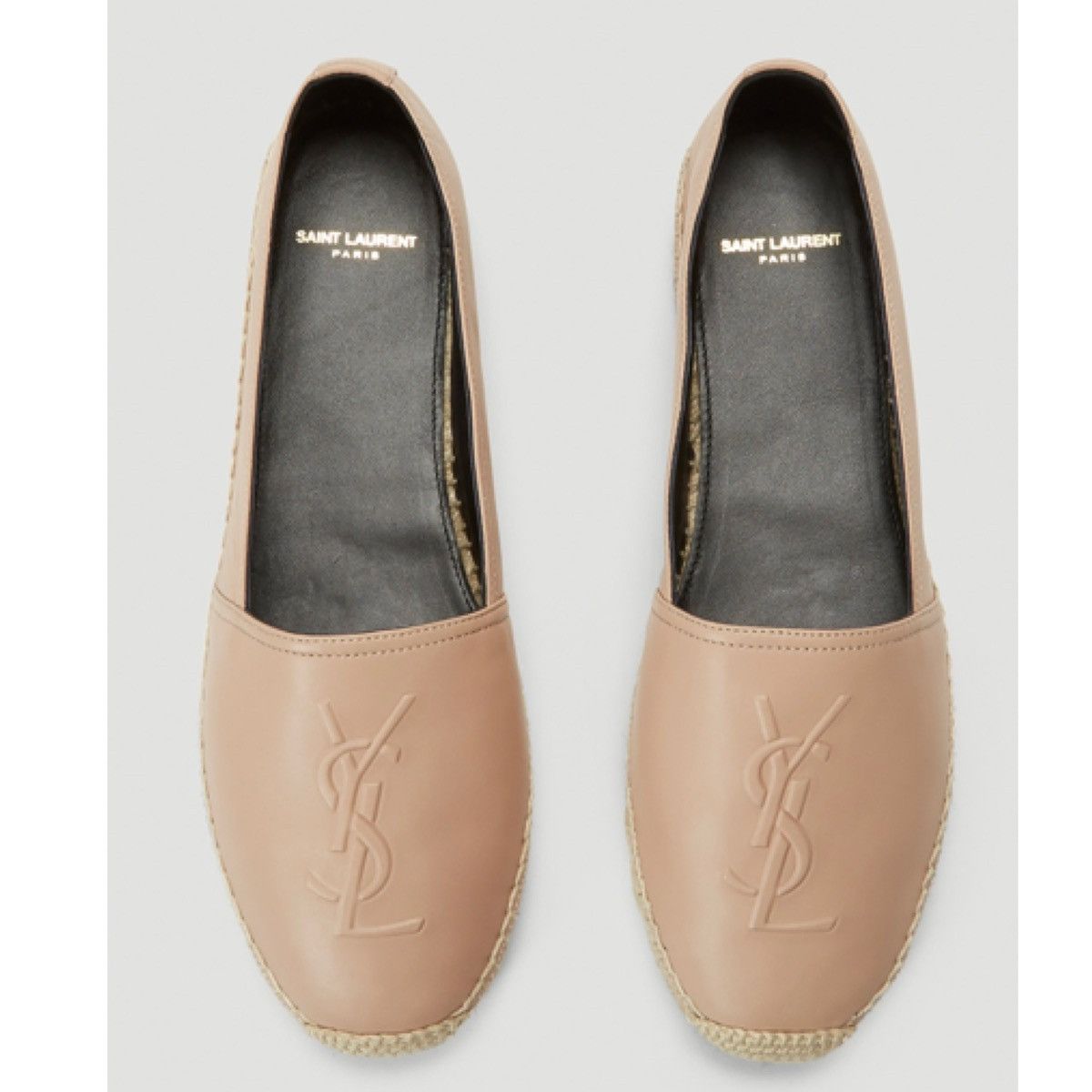 YSL logo embossed leather espadrilles