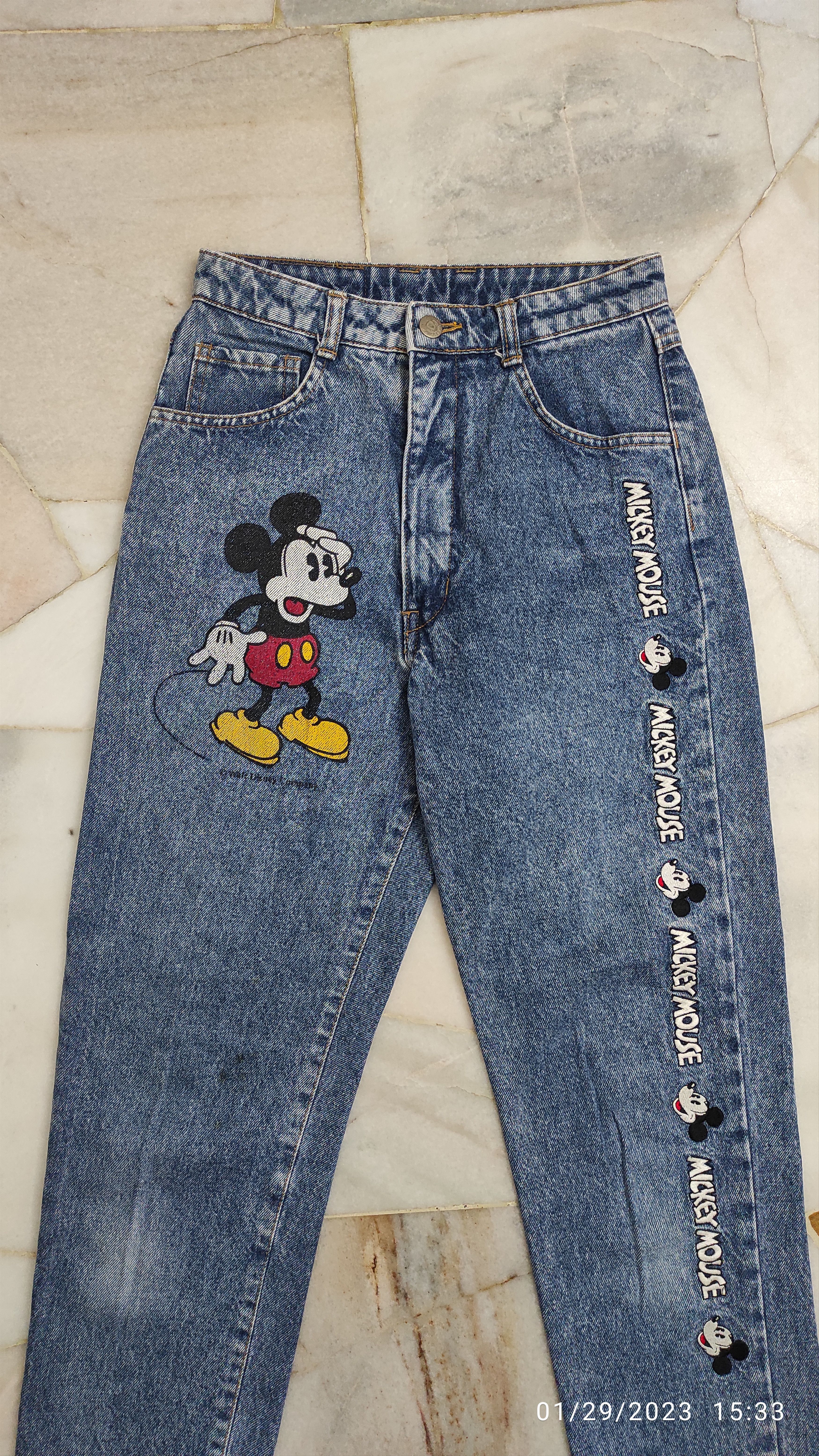Mickey Mouse Vintage 90's MICKEY MOUSE Stone Wash high waisted jeans Size 25" / US 0 / IT 36 - 8 Thumbnail