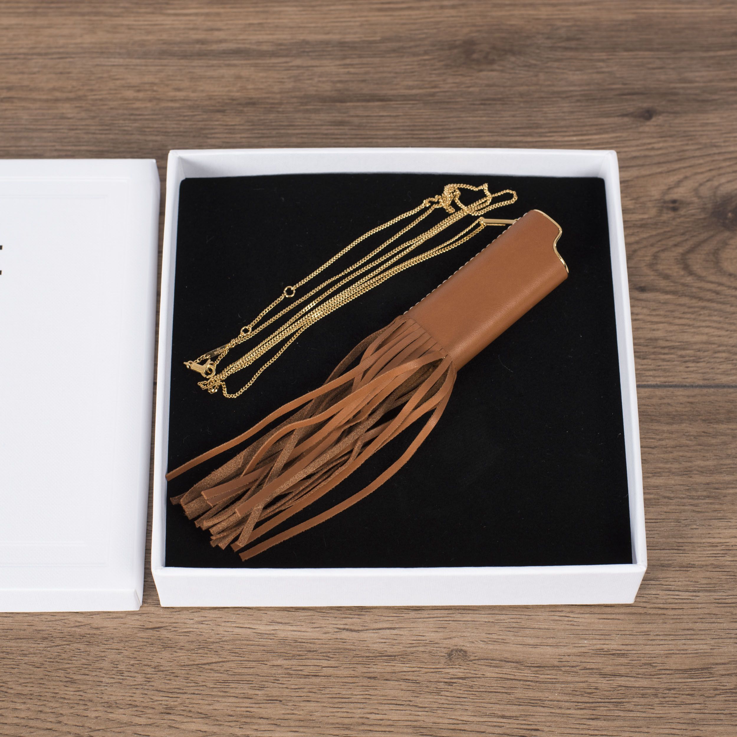 Celine × Hedi Slimane Lighter Case Fringes Necklace Brass Gold/Tan Calfskin Size ONE SIZE - 1 Thumbnail