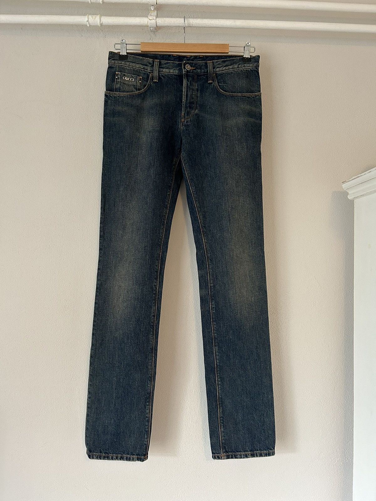 Image of Blue Denim Jeans With Gucci Logo, Men's (Size 30)