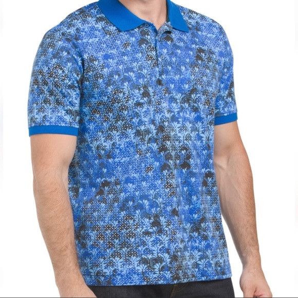 Robert Graham Warden Floral Polo Shirt Blue ( M )