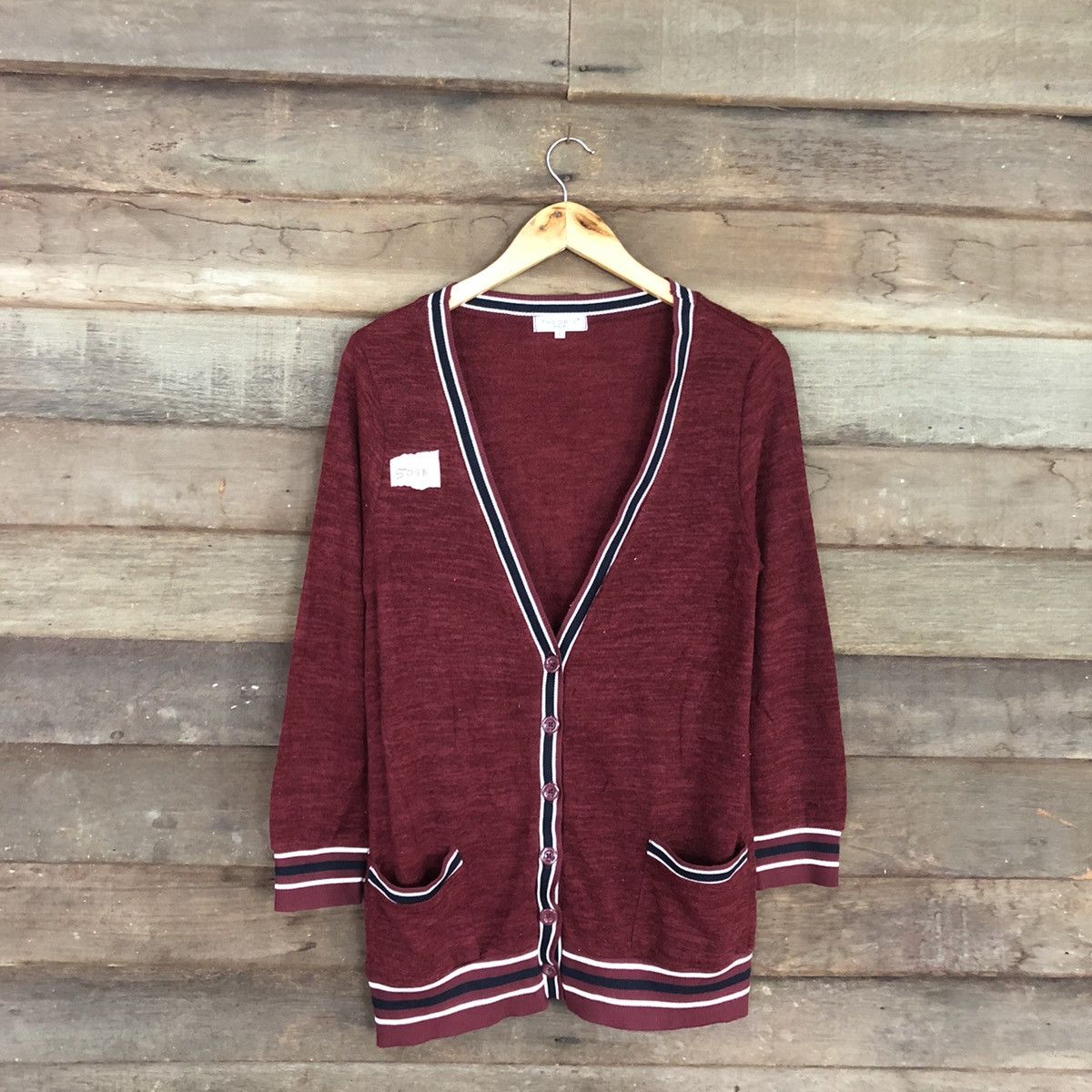 image of Theoria Maroon Cardigan Knitwear Plain Japan 508B, Men's (Size Medium)