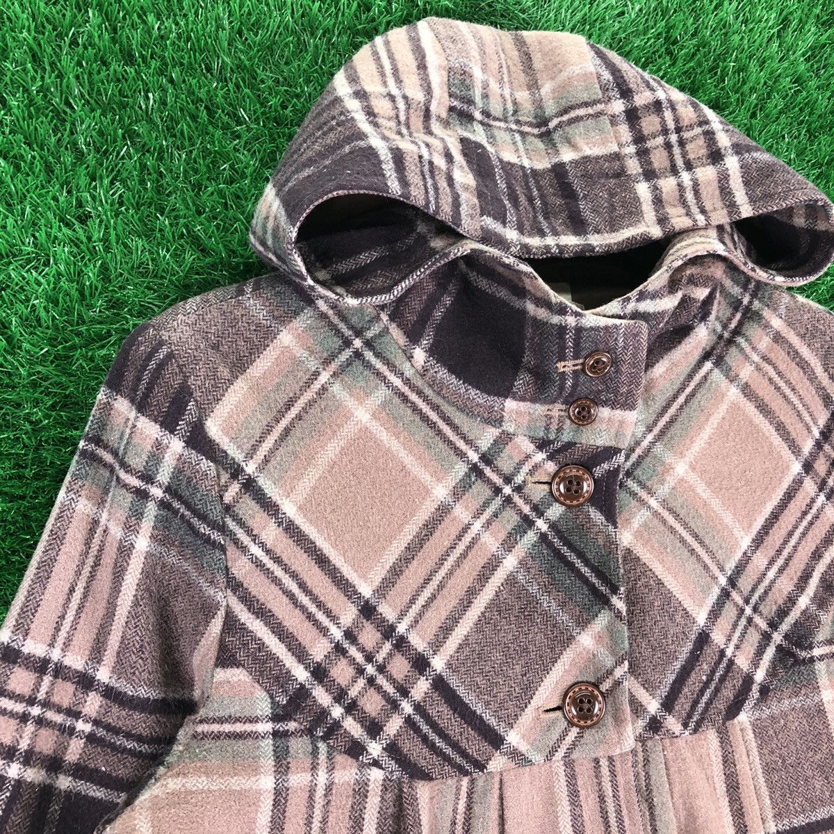 Japanese Brand Vintage Women Wool Jacket Hoodie Tartan Check by PBI Size M / US 6-8 / IT 42-44 - 2 Thumbnail