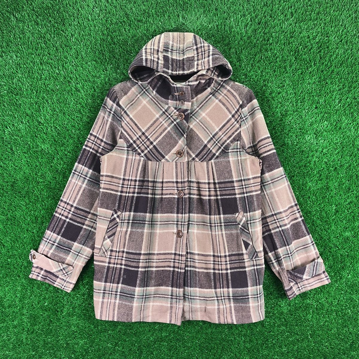 Japanese Brand Vintage Women Wool Jacket Hoodie Tartan Check by PBI Size M / US 6-8 / IT 42-44 - 1 Thumbnail