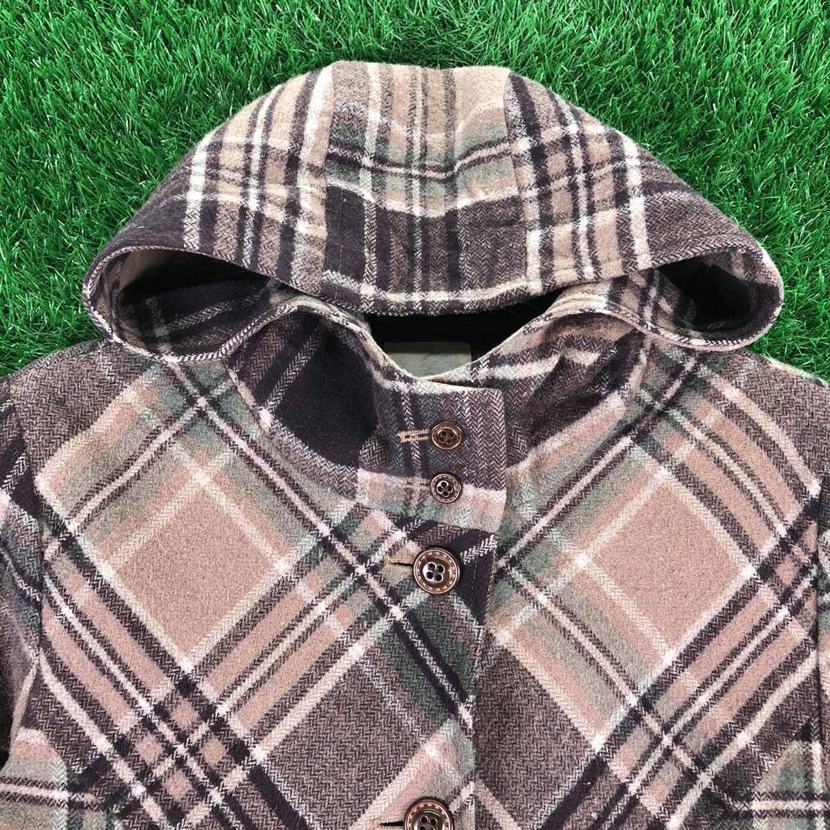 Japanese Brand Vintage Women Wool Jacket Hoodie Tartan Check by PBI Size M / US 6-8 / IT 42-44 - 7 Thumbnail