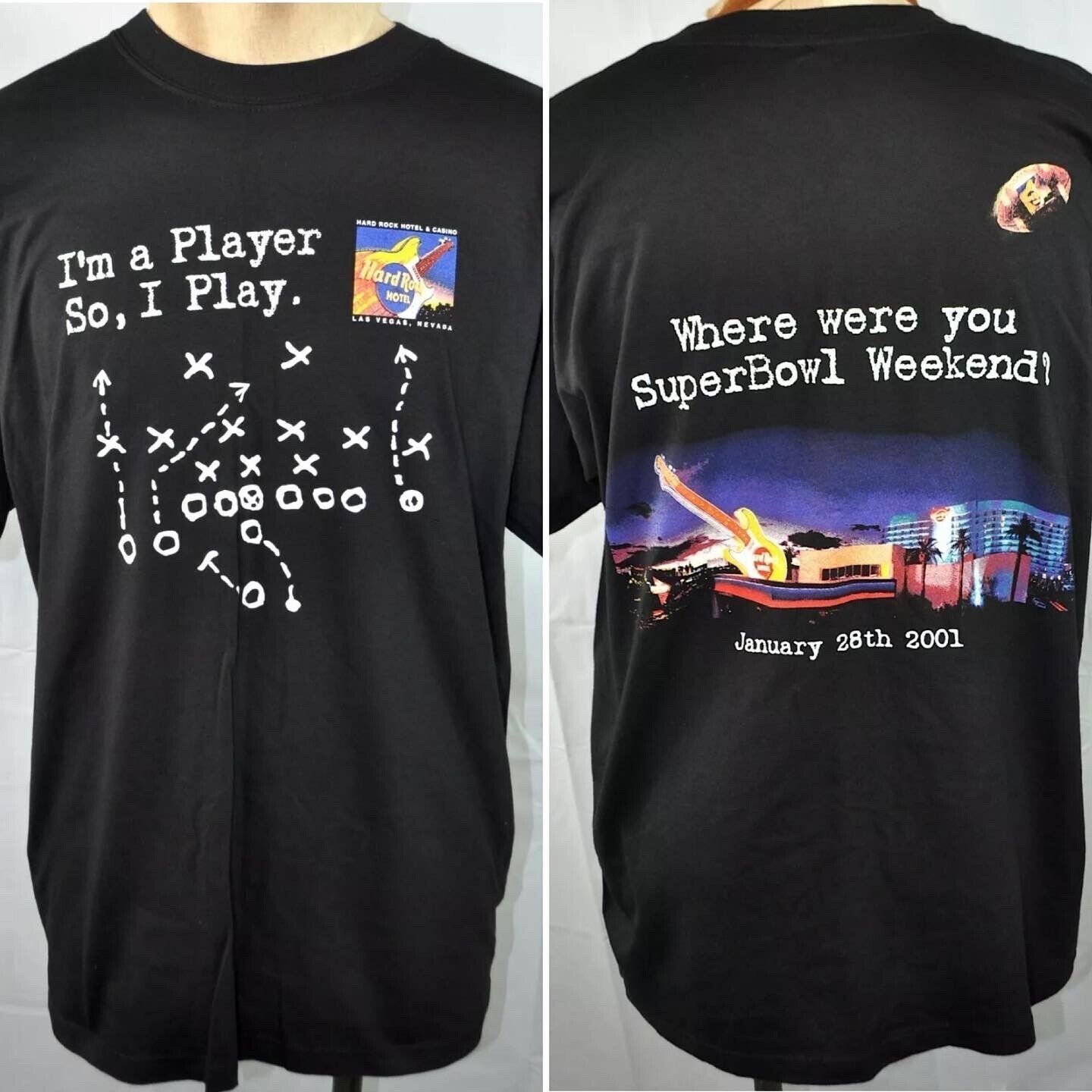 Hard Rock Hotel Casino Las Vegas Super Bowl 2001 Vtg T-Shirt