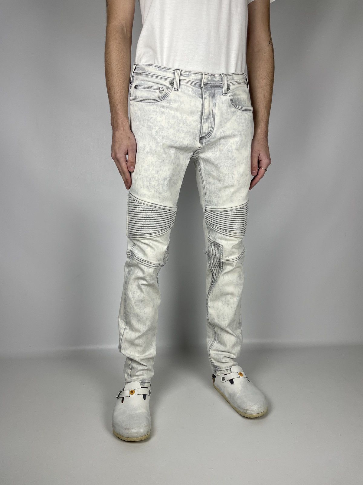 Neil Barrett Neil Barret Skinny Leg Bleached Denim Biker Jeans Size US 33 - 3 Thumbnail