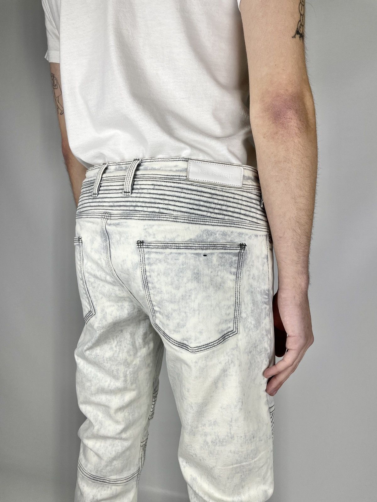 Neil Barrett Neil Barret Skinny Leg Bleached Denim Biker Jeans Size US 33 - 1 Thumbnail