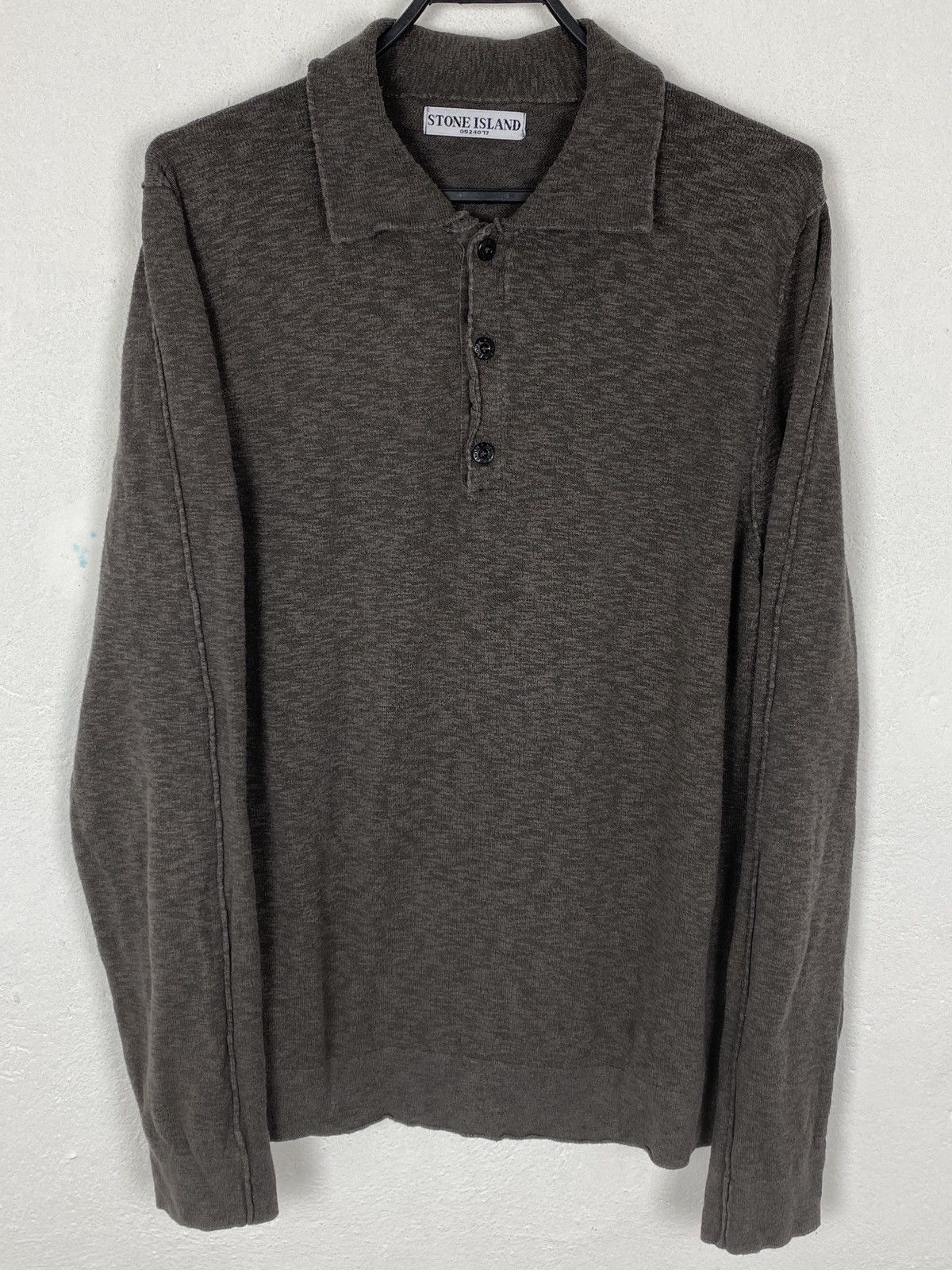 00s Vintage Stone Island Collared Cotton Long Sleeve Sweater