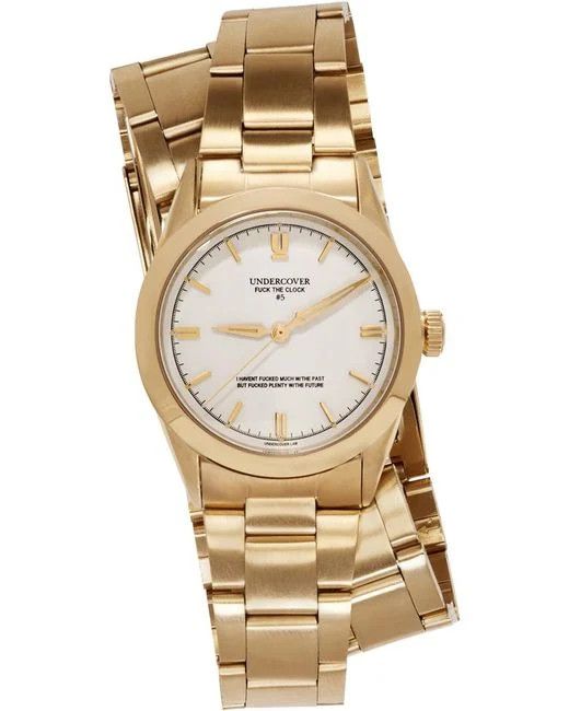 image of Undercover Double Wrap Band Watch "fuck The Clock" in Gold, Men's