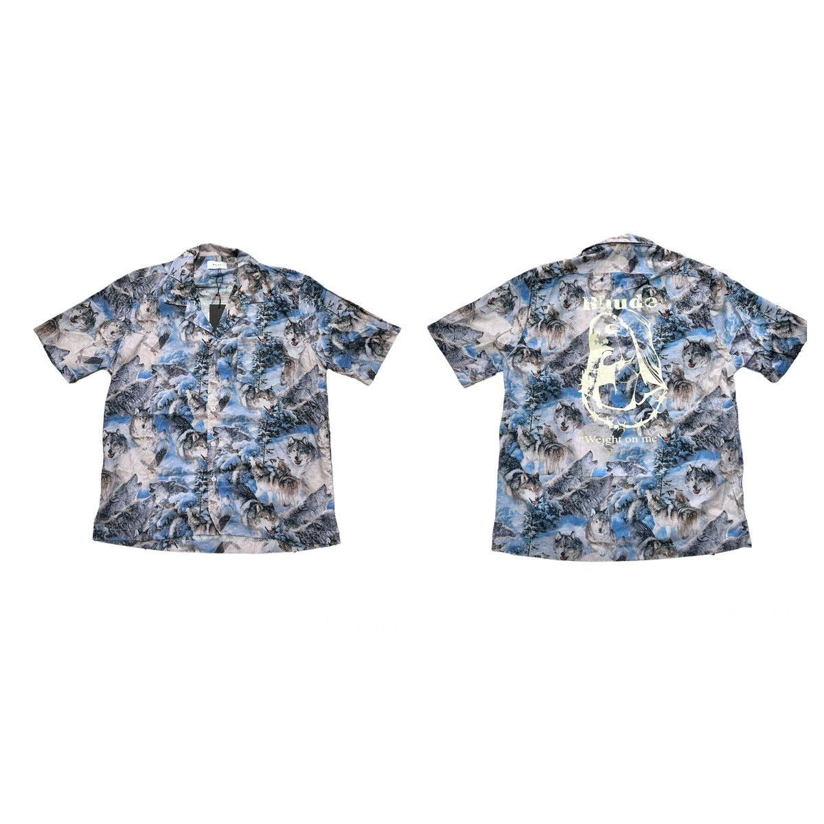 New Rhude Wolf Print Graphic Camp Shirt Size Small