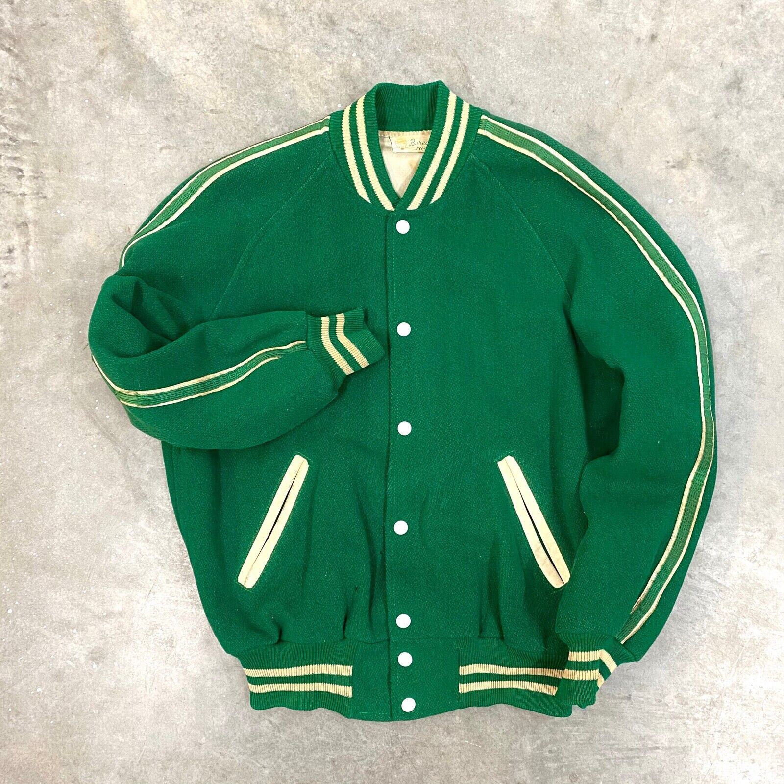 image of American College x Vintage VTG 60S Green Blank Varsity Jacket Ribbed Piping Apple Green (Size Mediu