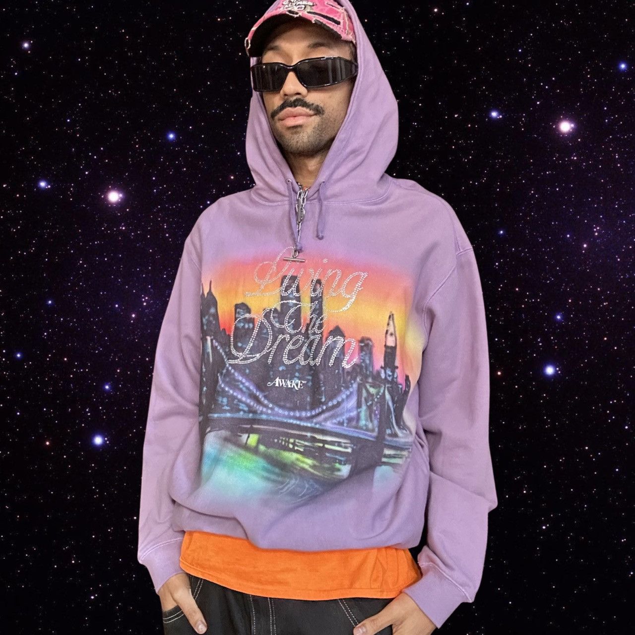 Awake AWAKE “LIVING THE DREAM” PURPLE RHINESTONE HOODIE XL | Grailed