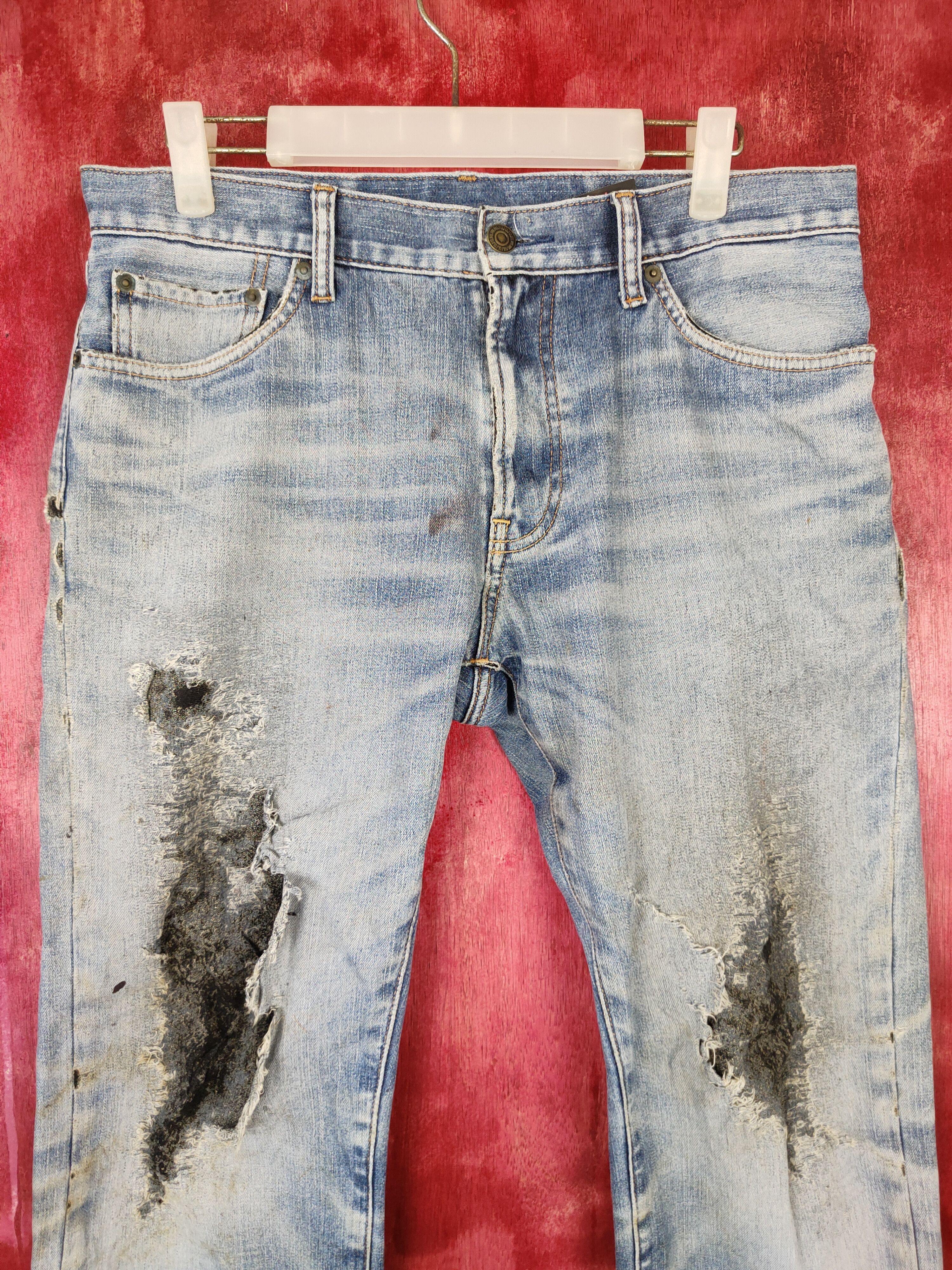 Japanese Brand Uniqlo distressed thrashed Blue Jeans denim pants #4942 Size US 32 / EU 48 - 2 Thumbnail