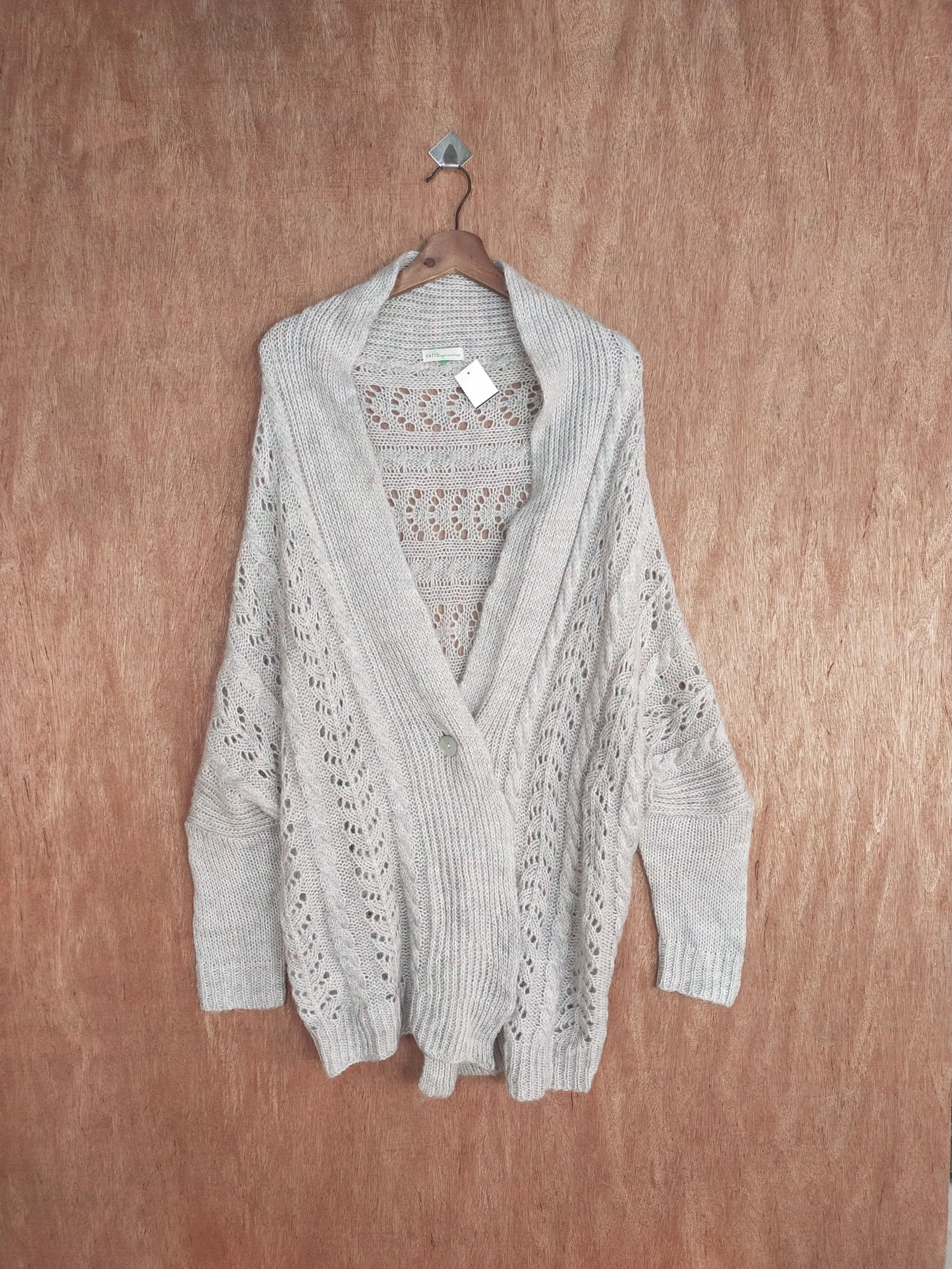 Japanese Brand Earth Music&Ecology meshnet crochet knitwear cardigan #S014 Size US M / EU 48-50 / 2 - 1 Thumbnail