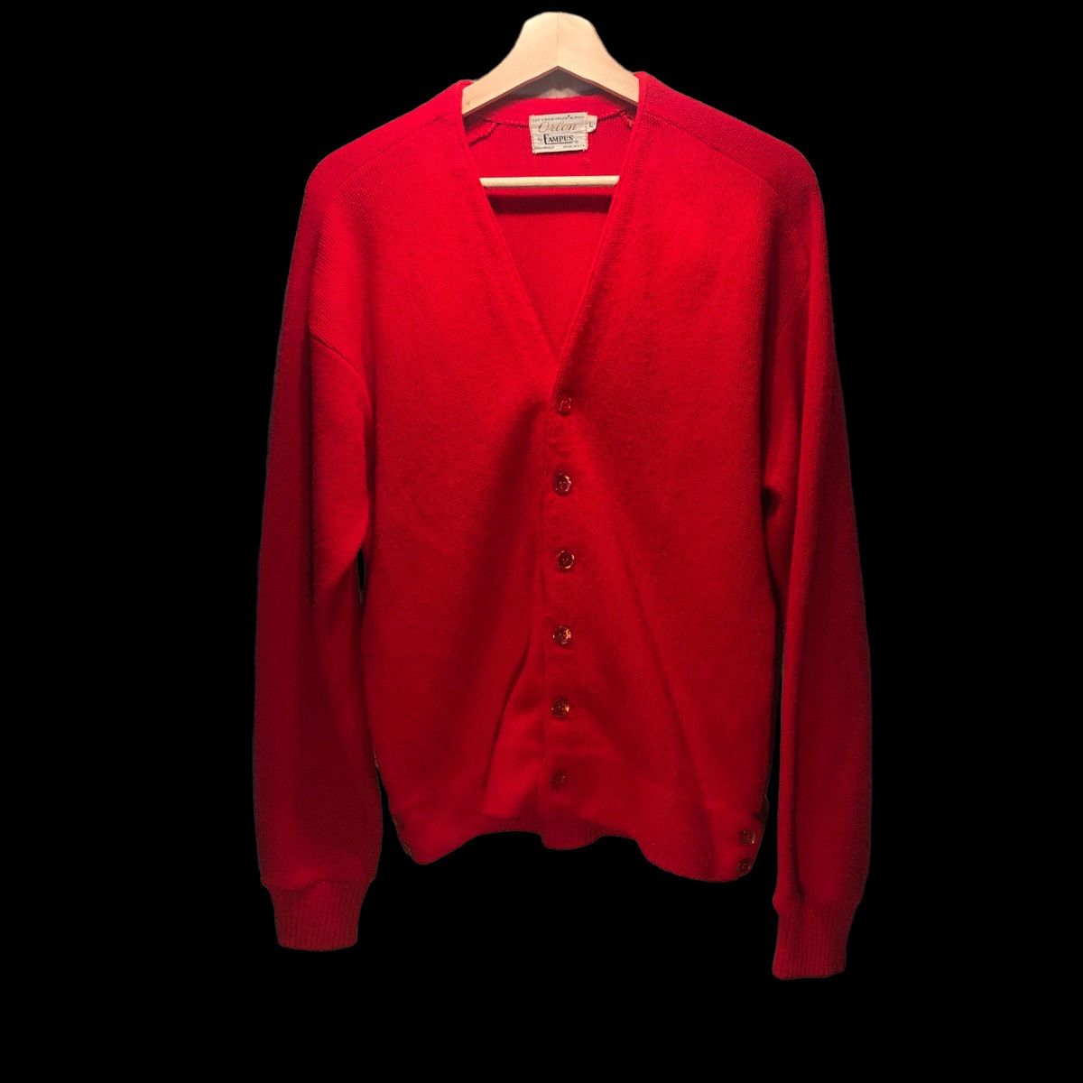 Vintage 60s Campus Cherry Red Orlon Acrylic Cardigan Sweater