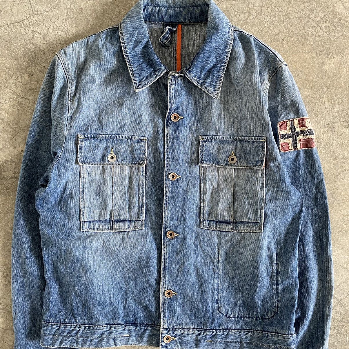 Napapijri Napapijri Made In Italy Washed Blue Denim Jacket Size US L / EU 52-54 / 3 - 4 Thumbnail