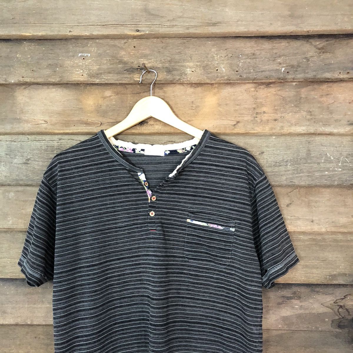 Japanese Brand Kengrove Homme vintage ripped Stripe Tshirt #7111 Size US M / EU 48-50 / 2 - 2 Thumbnail
