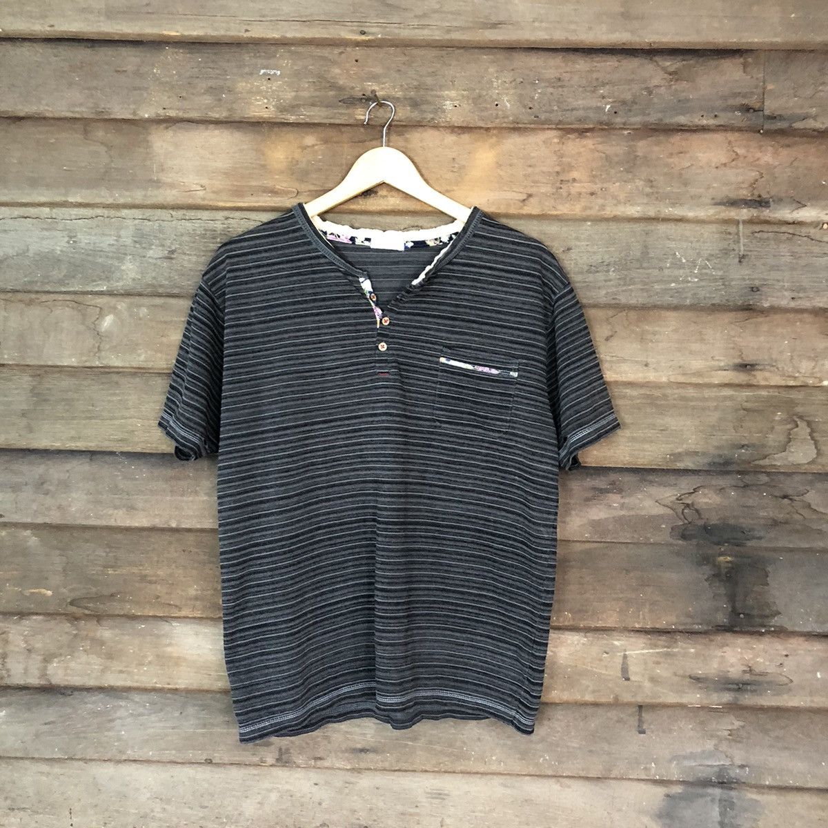 Japanese Brand Kengrove Homme vintage ripped Stripe Tshirt #7111 Size US M / EU 48-50 / 2 - 1 Thumbnail