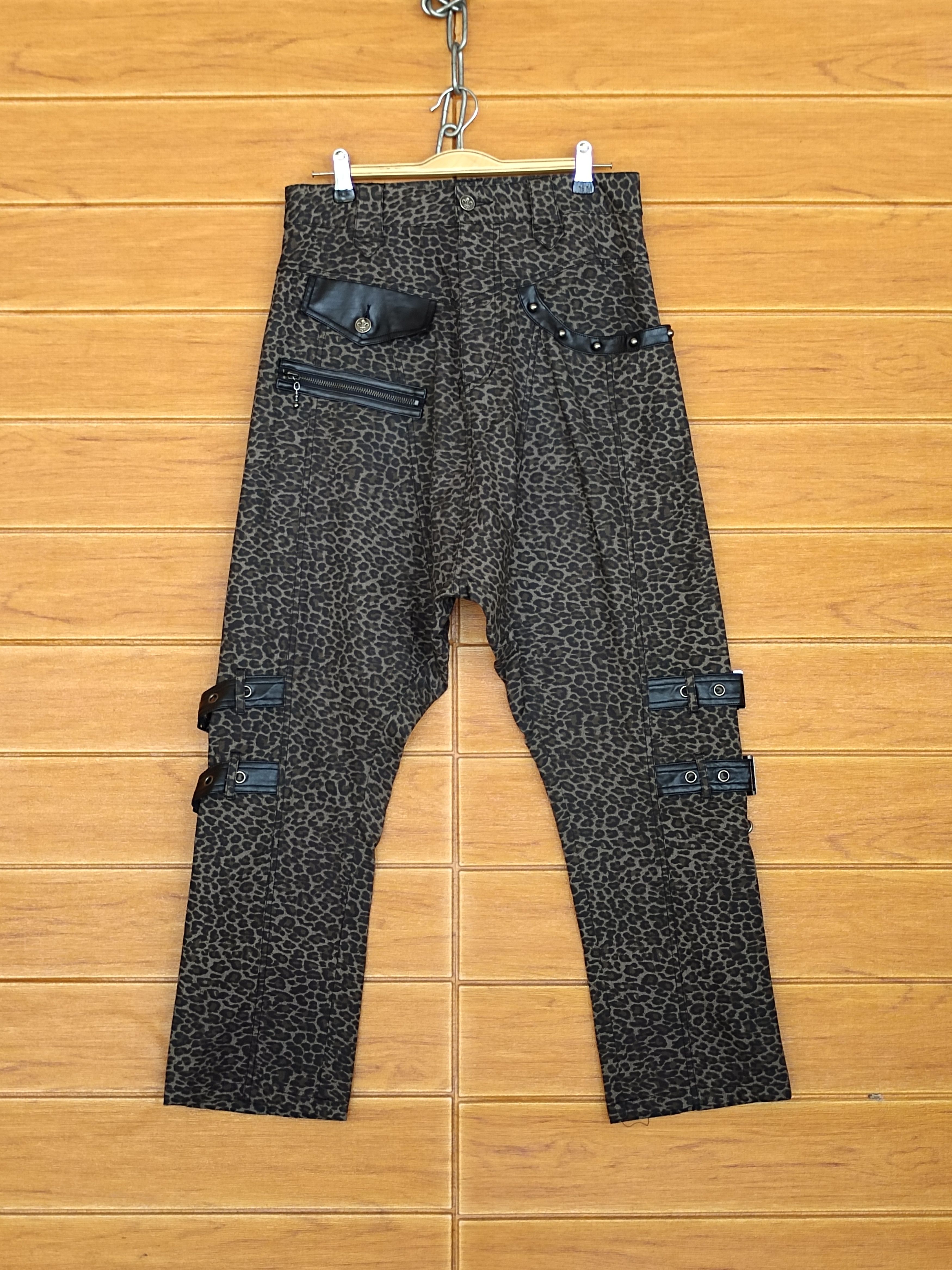 14th Addiction Japan ALGONQUINS Leopard Punk Bondage Drop Crotch Pants Size US 29 - 3 Thumbnail