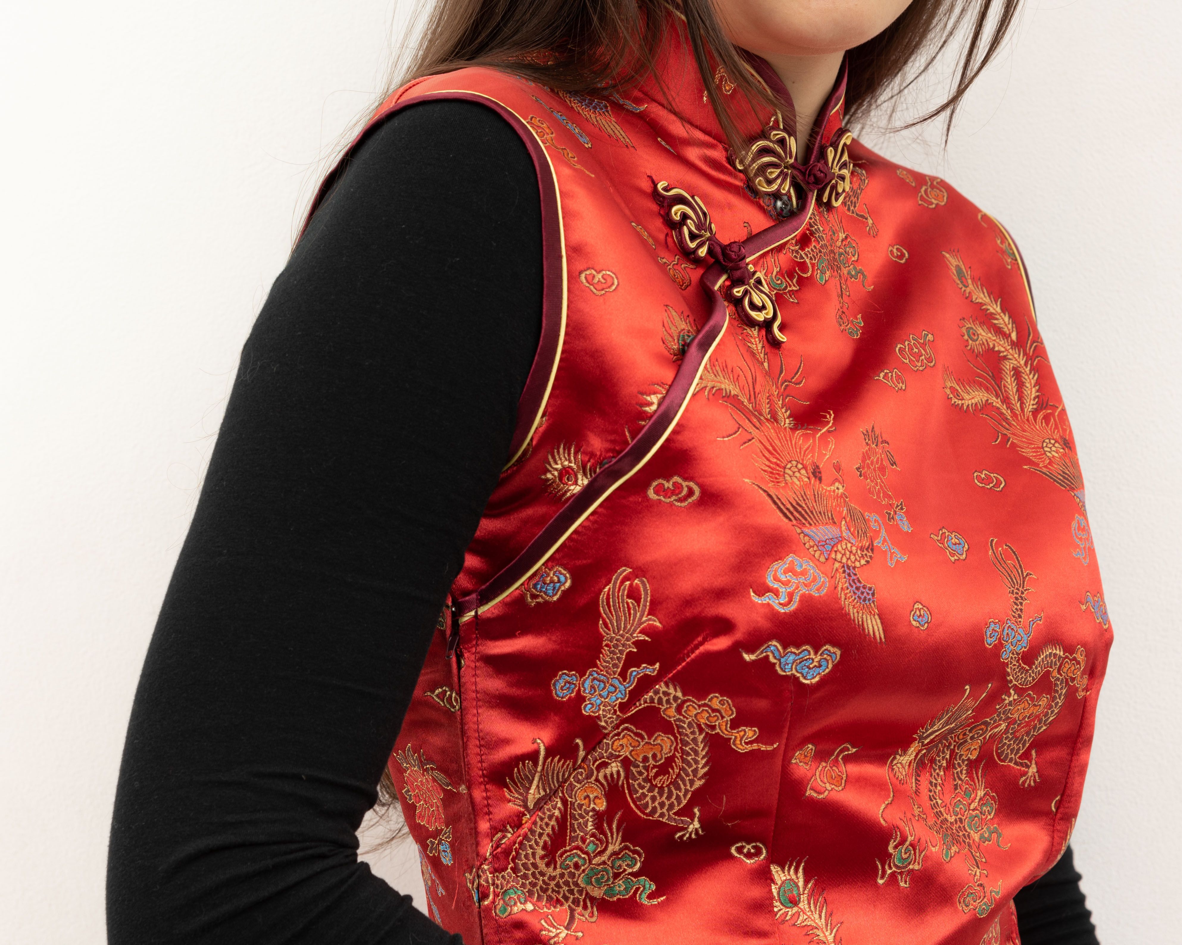 Other × Vintage Chinese Kimono Silky Midi Dress Sleeveles Gown Made in China Size M / US 6-8 / IT 42-44 - 3 Thumbnail