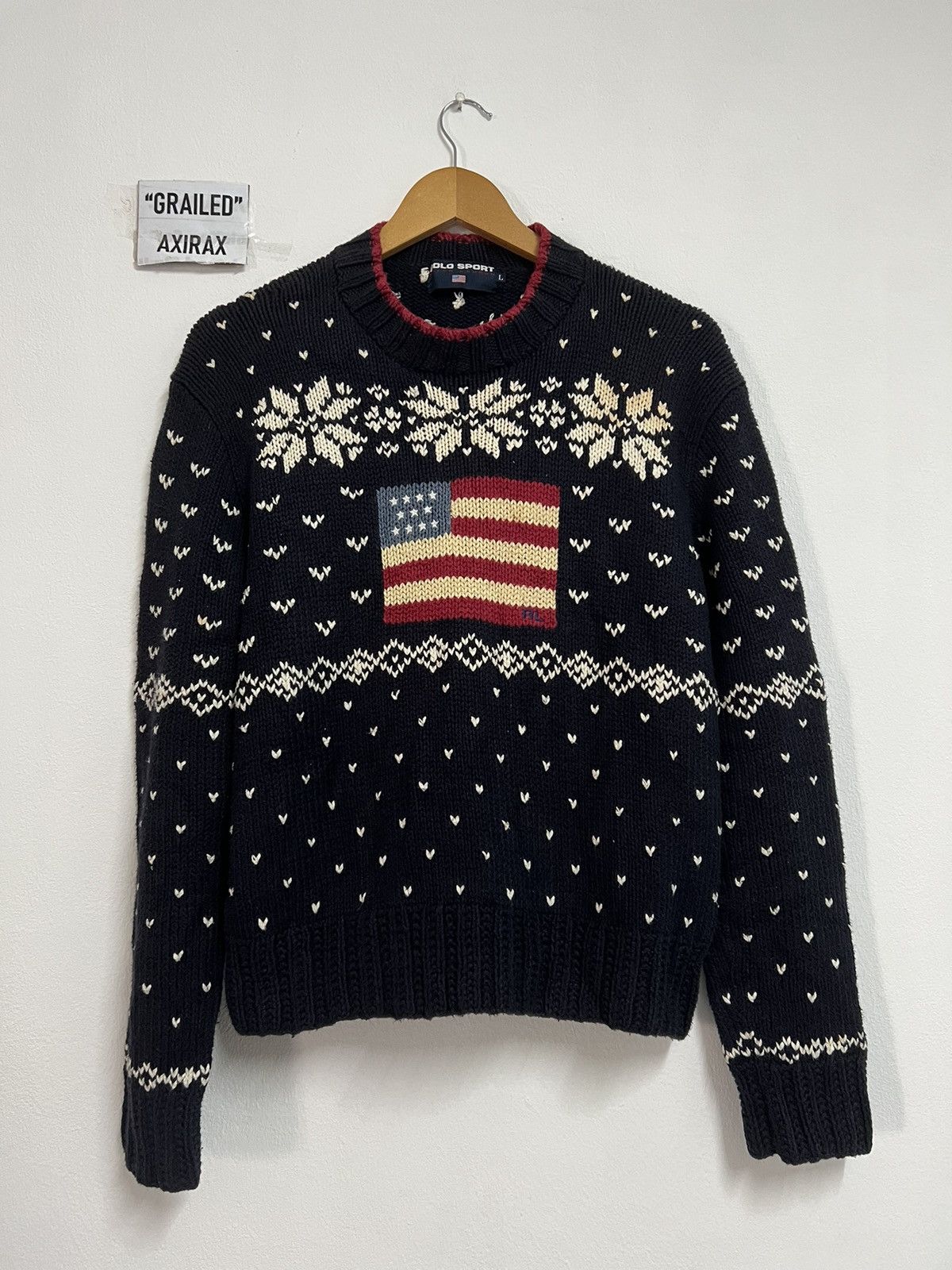Vintage Polo Sport Ralph Lauren USA flag wool hand knitted