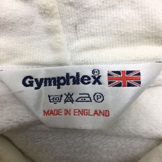 Rare GYMPHLEX White Hoodie Pocket Sweater Made in England
