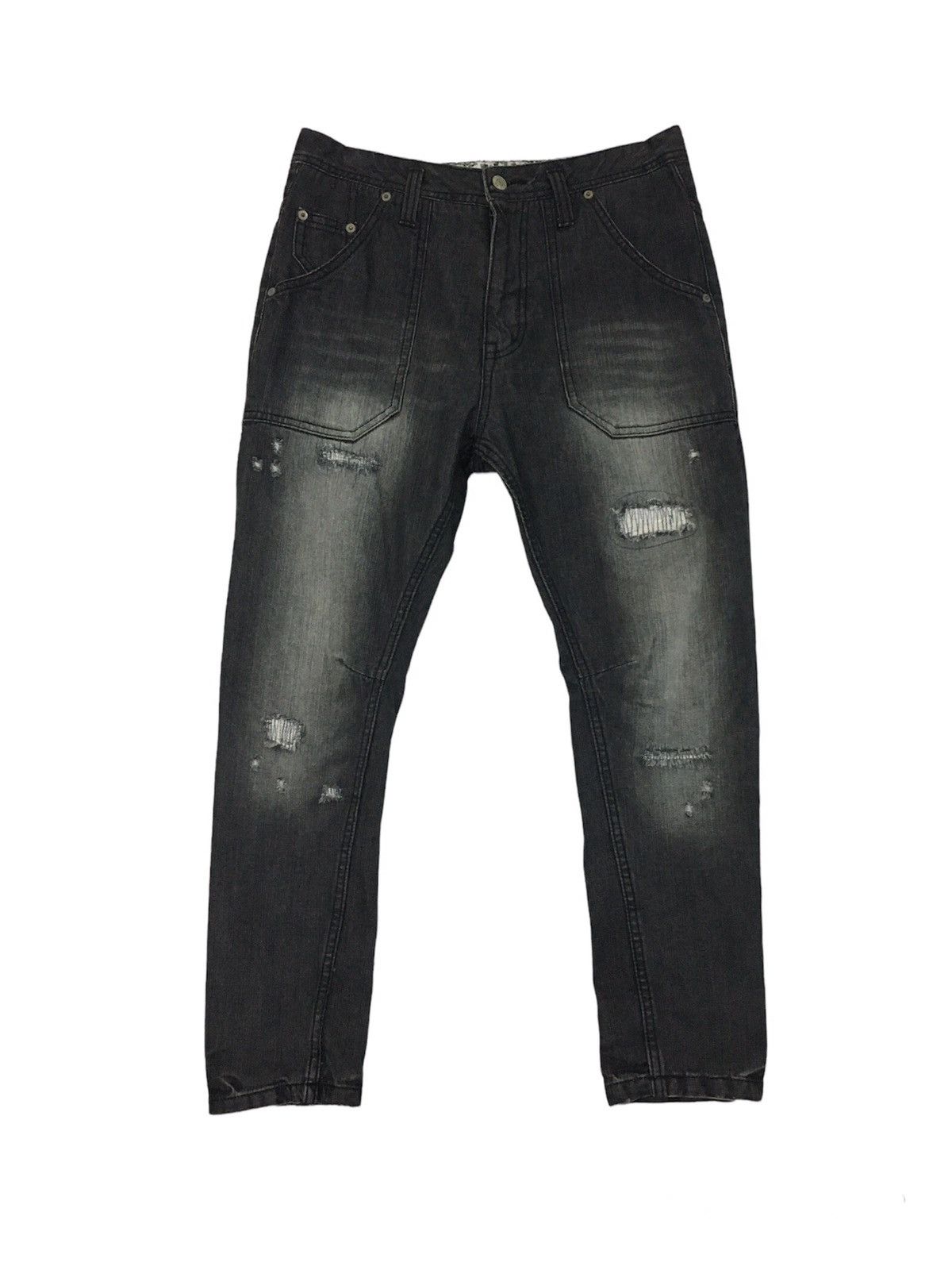image of Hysteric Glamour Studded Pocket Patchwork Denim Pants in Black, Men's (Size 30)
