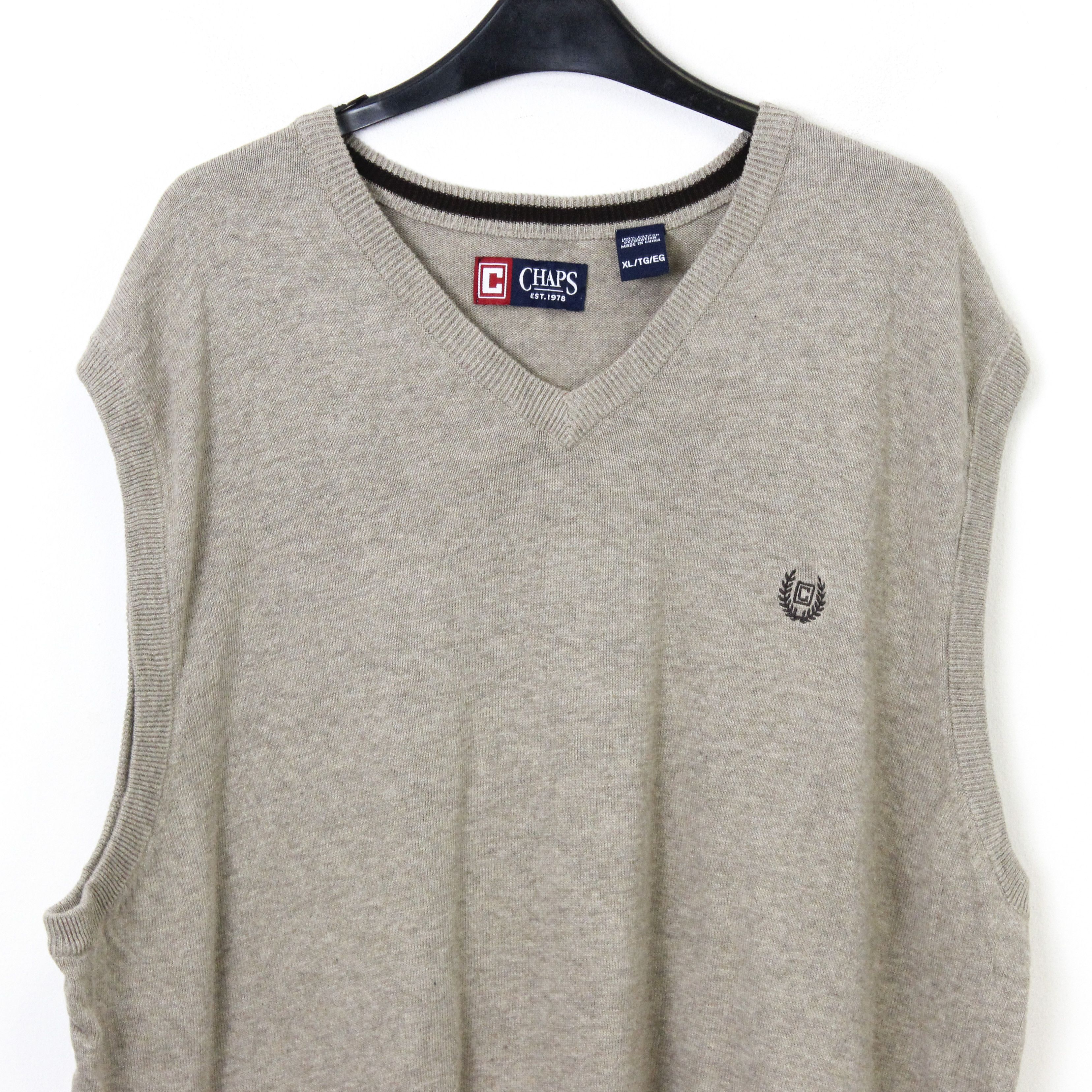 Chaps Sweater Vest Gilet Tank Waistcoat Cotton Beige Casual V-Neck Size US XL / EU 56 / 4 - 2 Thumbnail