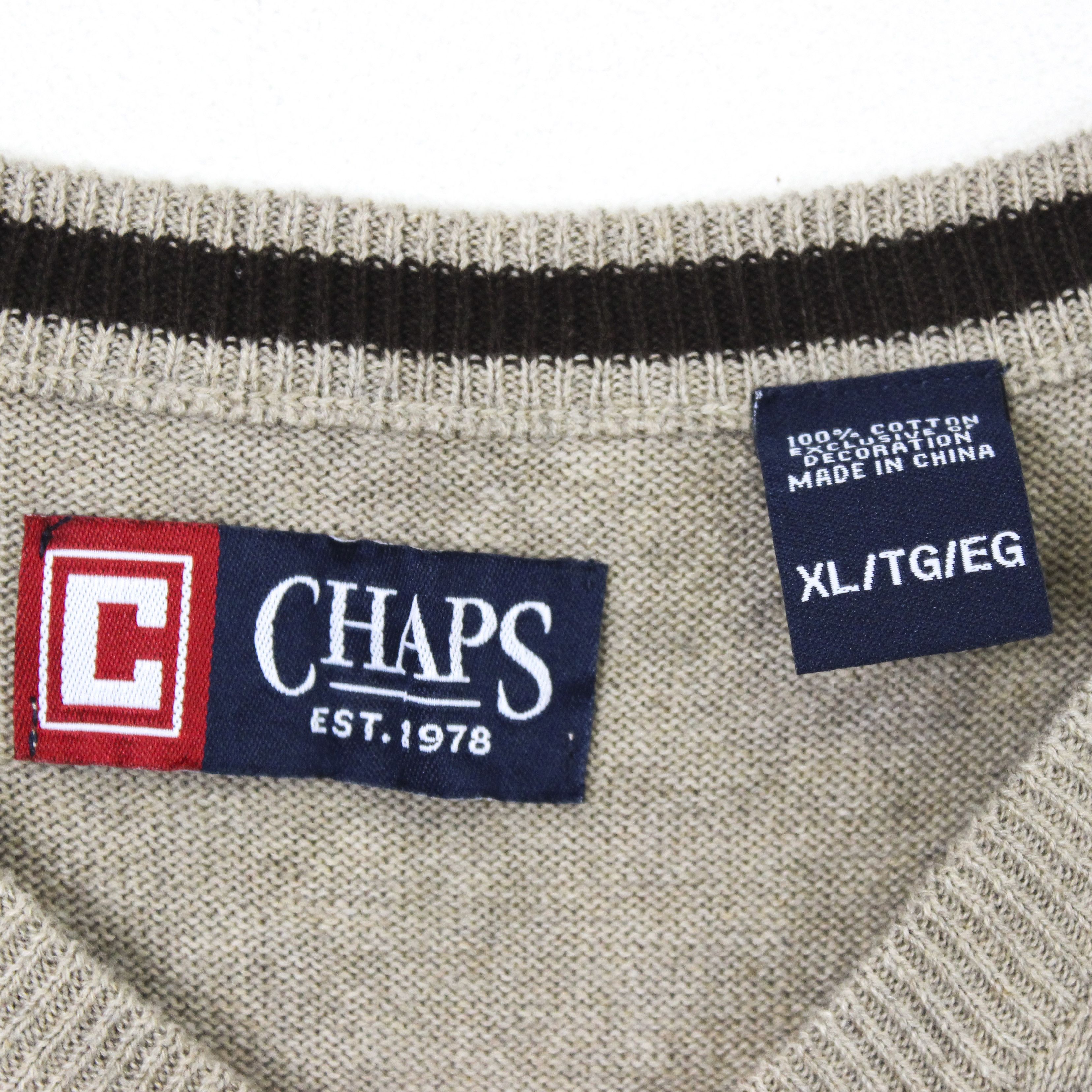 Chaps Sweater Vest Gilet Tank Waistcoat Cotton Beige Casual V-Neck Size US XL / EU 56 / 4 - 4 Thumbnail