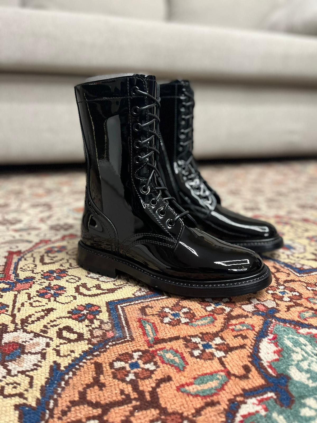 Ranger Zip Patent Leather Boots in Black Patent Leather