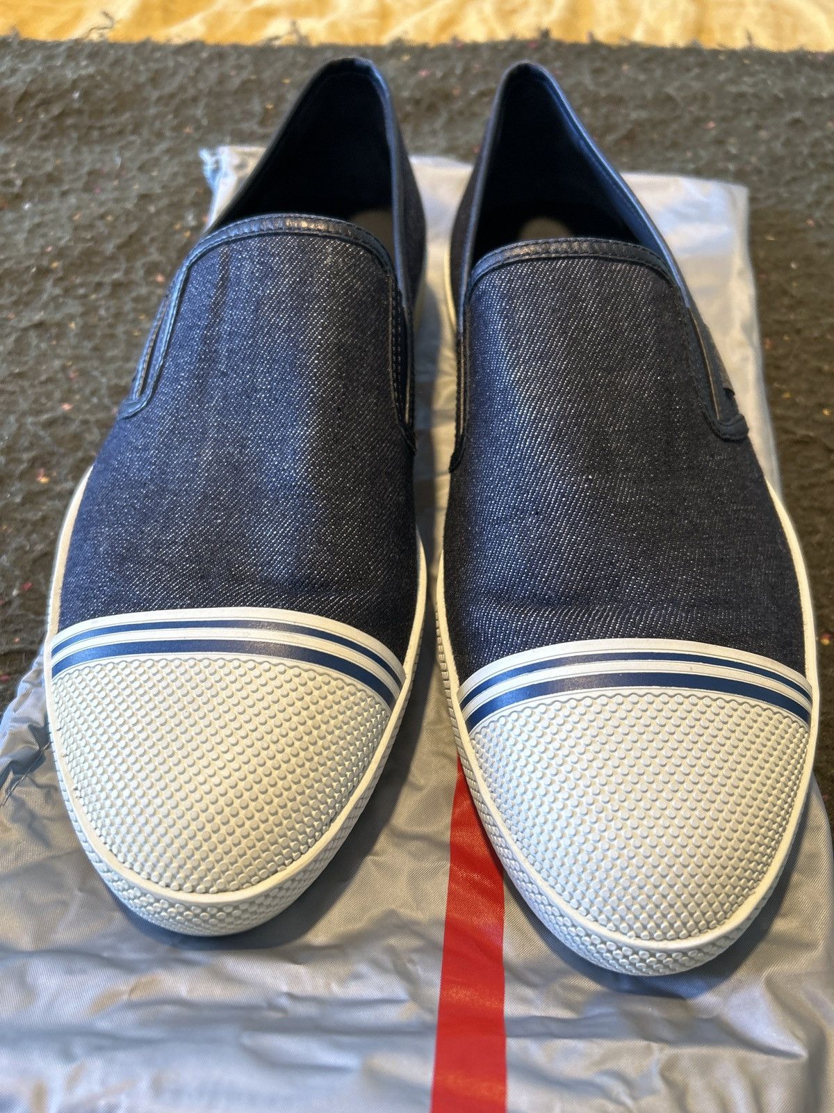 Prada Denim rubber cap toe low top slip on sneakers Size US 7 / EU 40 - 3 Thumbnail