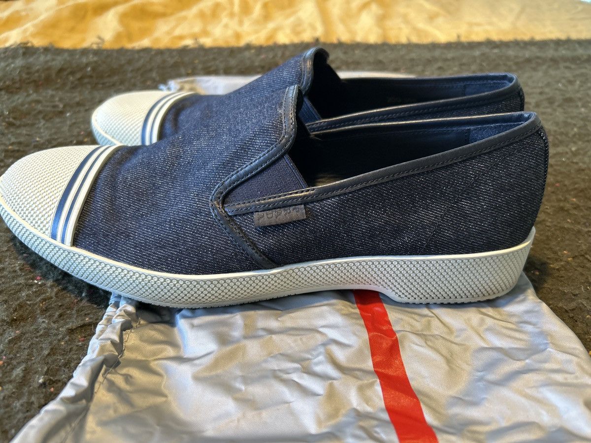 Prada Denim rubber cap toe low top slip on sneakers Size US 7 / EU 40 - 4 Thumbnail