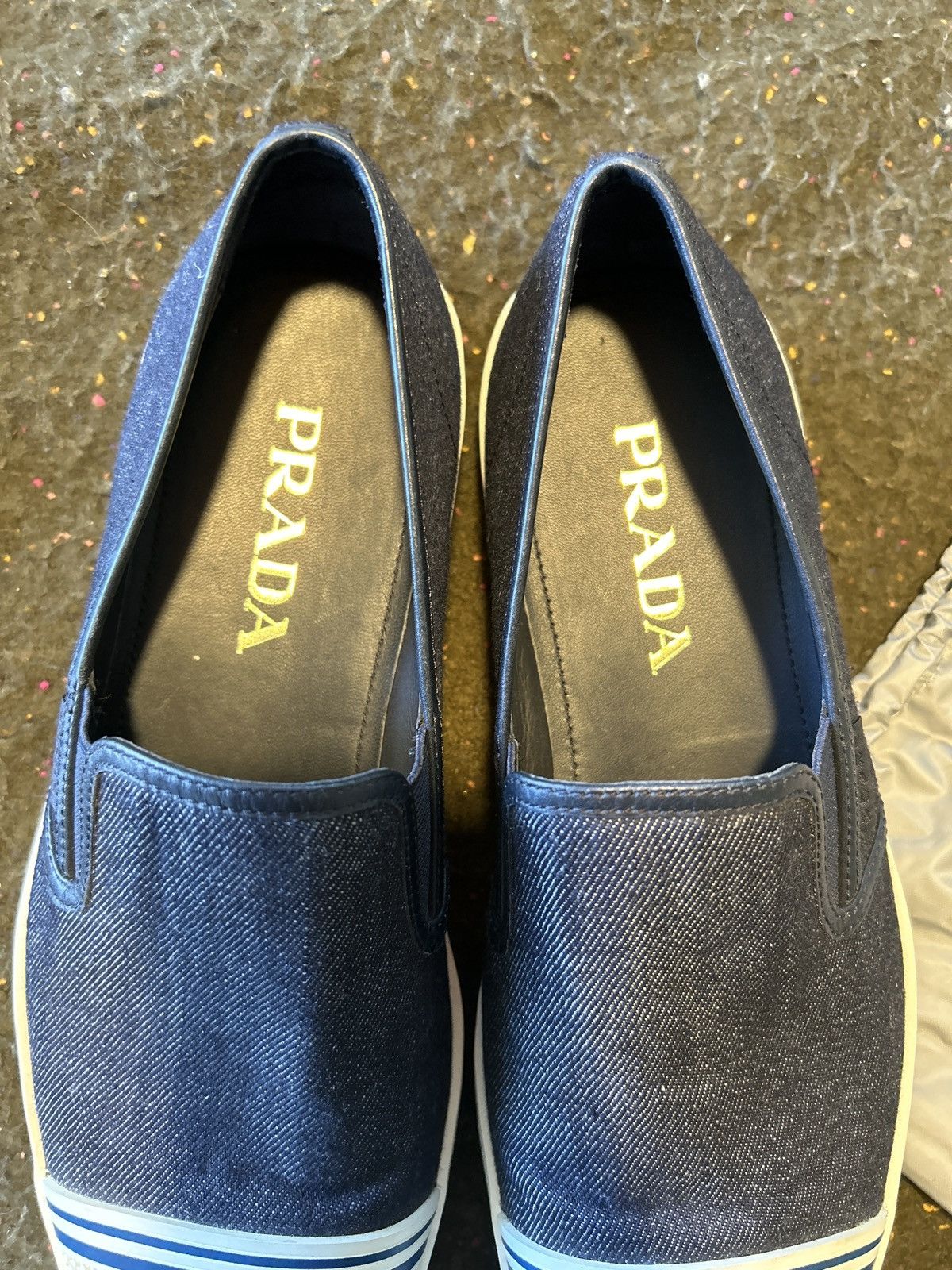 Prada Denim rubber cap toe low top slip on sneakers Size US 7 / EU 40 - 2 Thumbnail