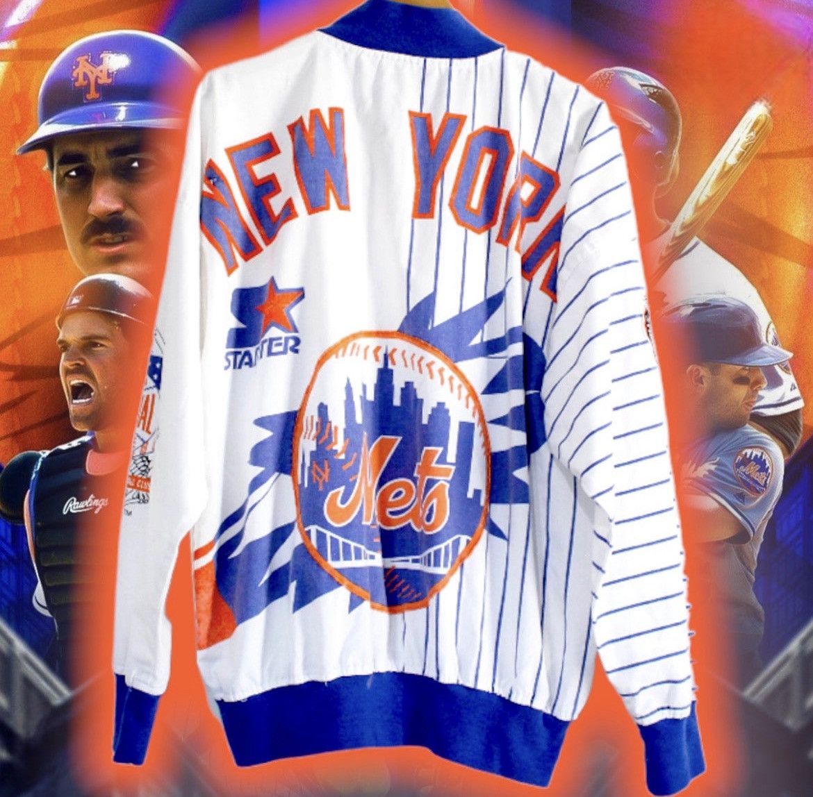 RARE VTG 90s MLB NEW YORK METS STARTER SATIN JACKET MADE IN
