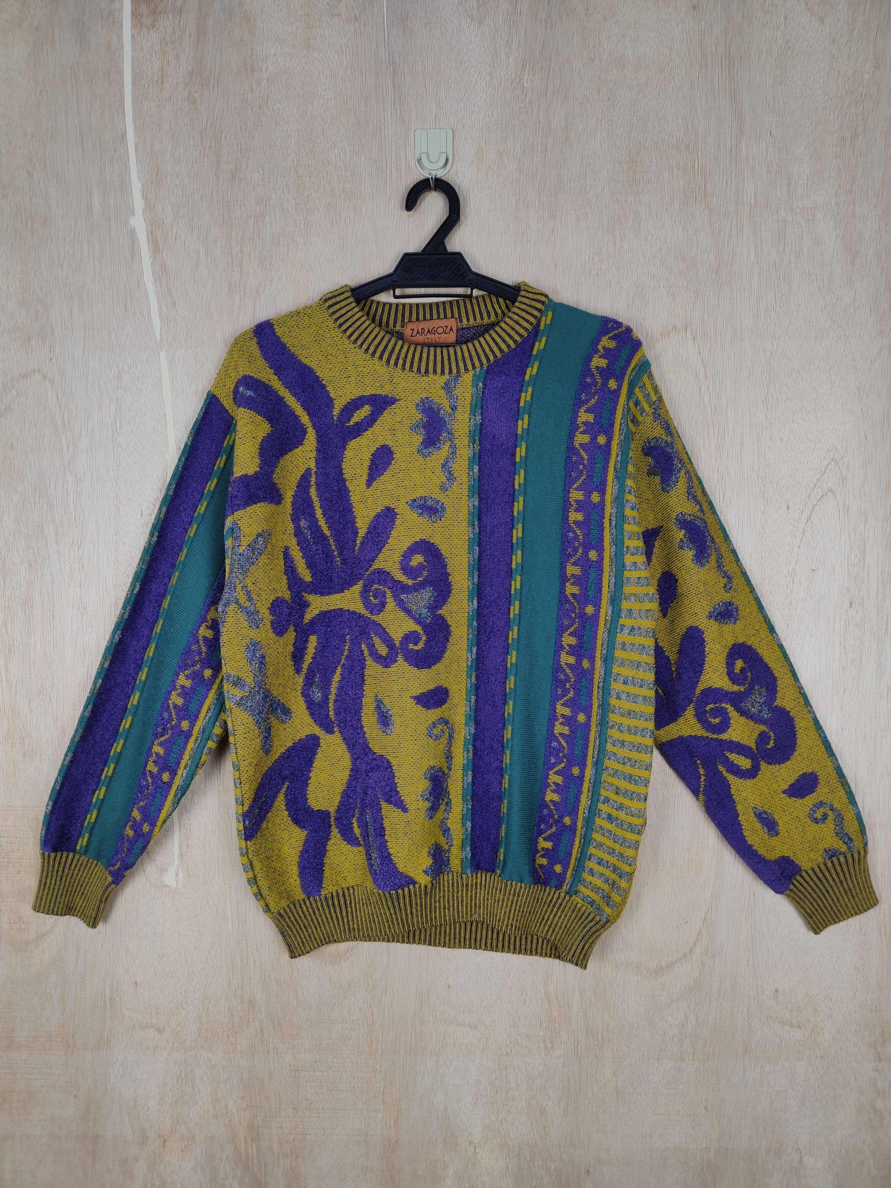 Vintage Zaragoza (Italy) Yellow/Green /Purple Knitwear #S314 Size US S / EU 44-46 / 1 - 1 Thumbnail