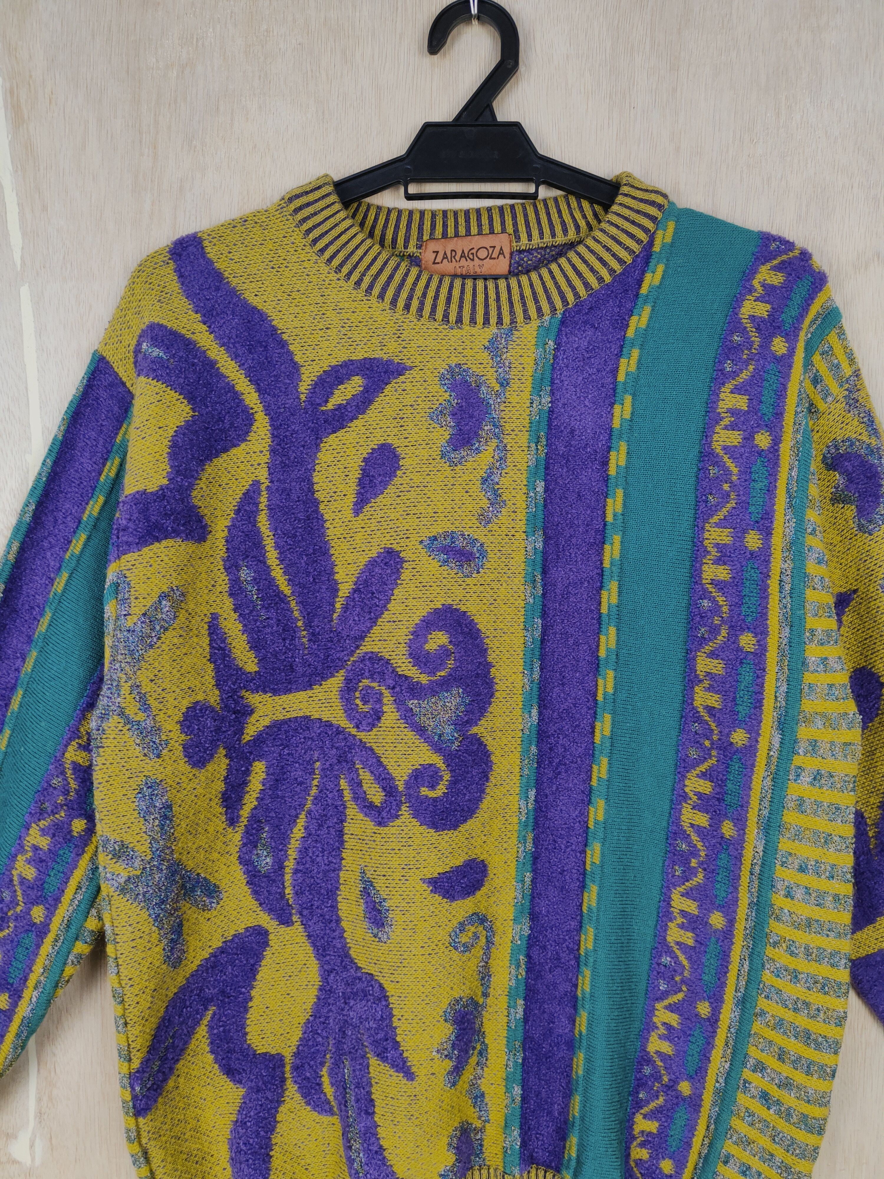 Vintage Zaragoza (Italy) Yellow/Green /Purple Knitwear #S314 Size US S / EU 44-46 / 1 - 2 Thumbnail