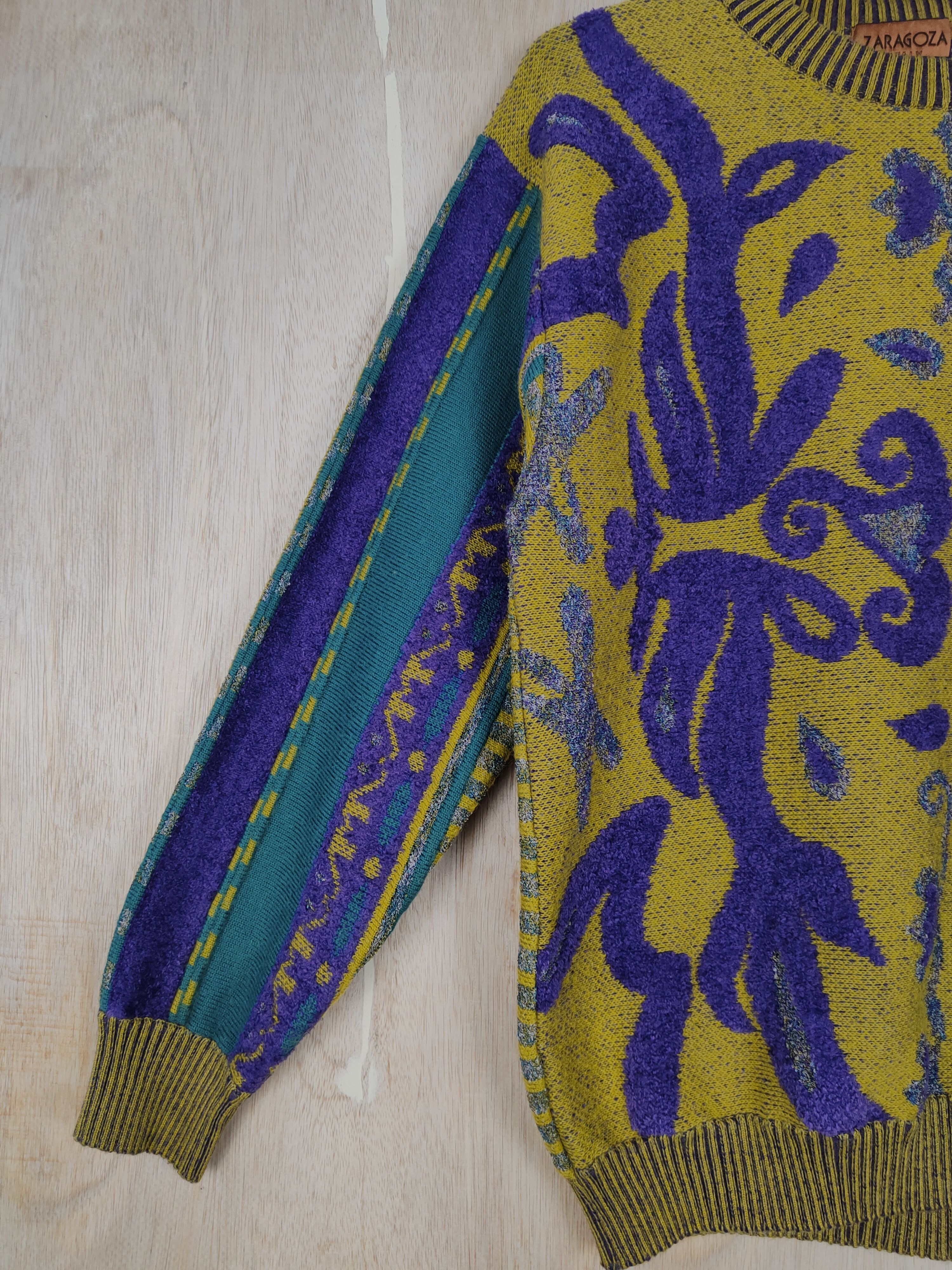 Vintage Zaragoza (Italy) Yellow/Green /Purple Knitwear #S314 Size US S / EU 44-46 / 1 - 3 Thumbnail