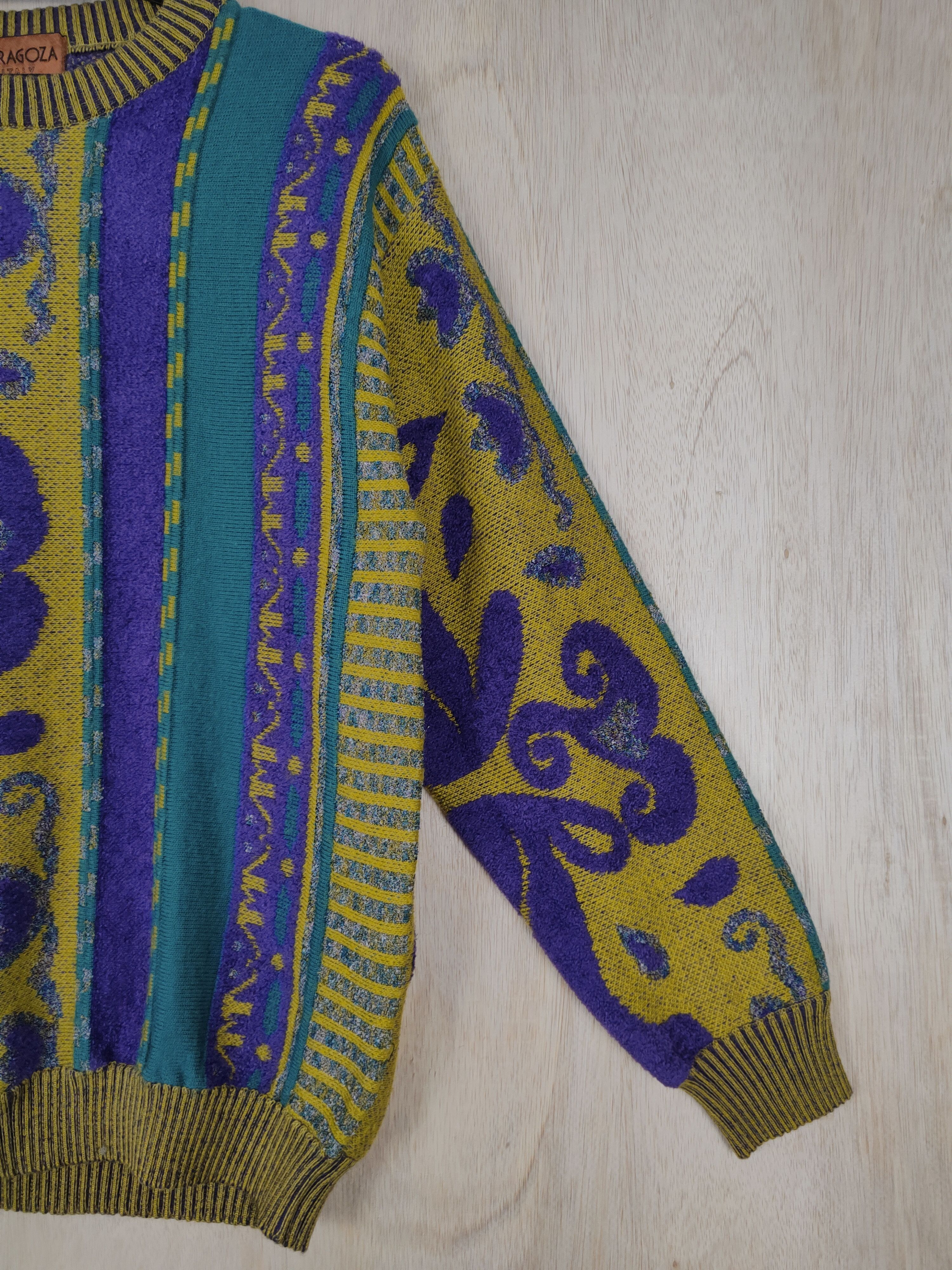 Vintage Zaragoza (Italy) Yellow/Green /Purple Knitwear #S314 Size US S / EU 44-46 / 1 - 4 Thumbnail