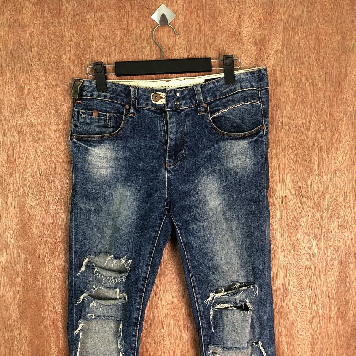 Japanese Brand Mike Randy Blue skinny Distressed Denim #6355 Size 29" - 2 Thumbnail