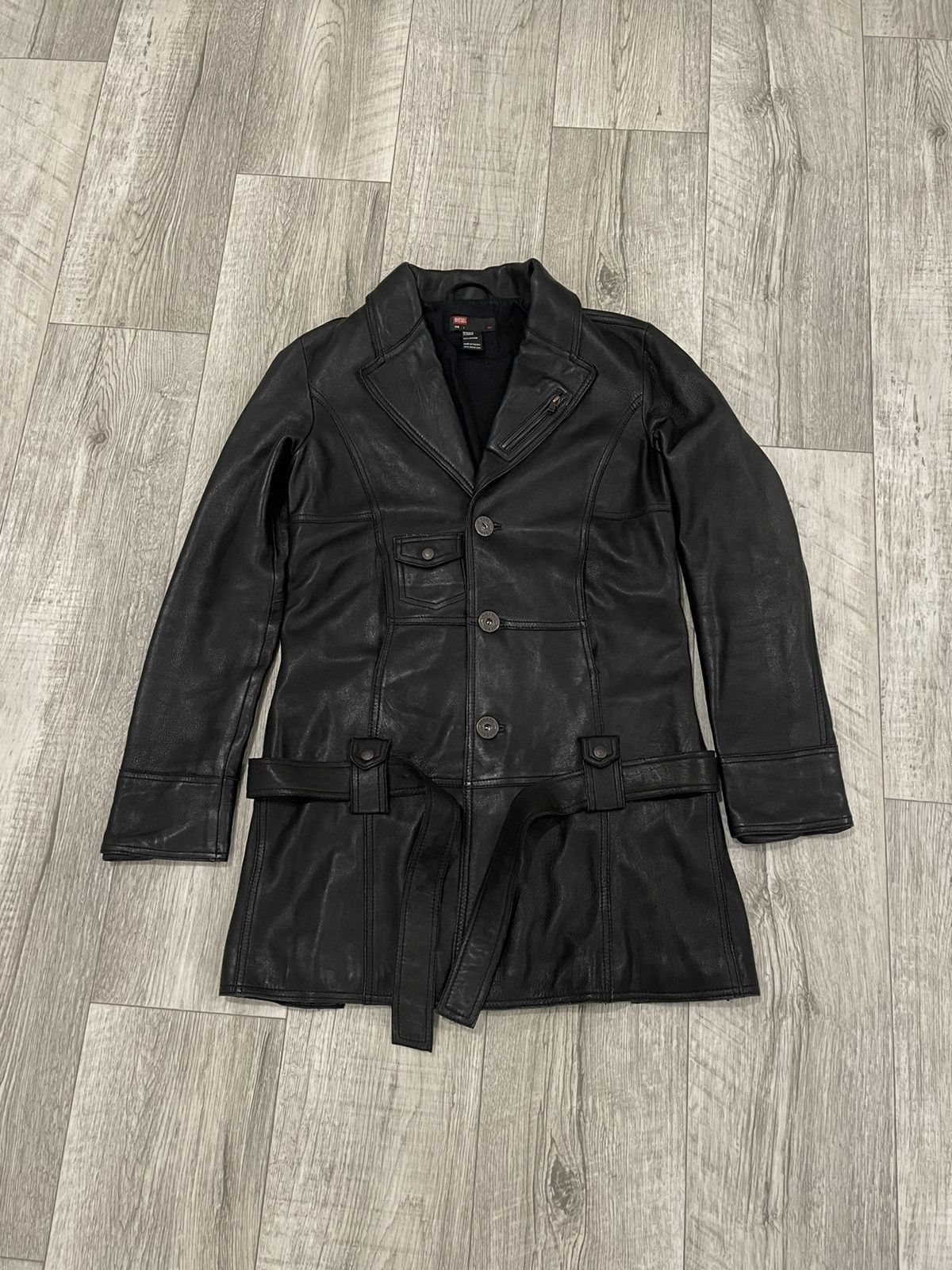 BLACK LEATHER DIESEL AVANTGARDE COAT JACKET Y2K JAPAN TRENCH