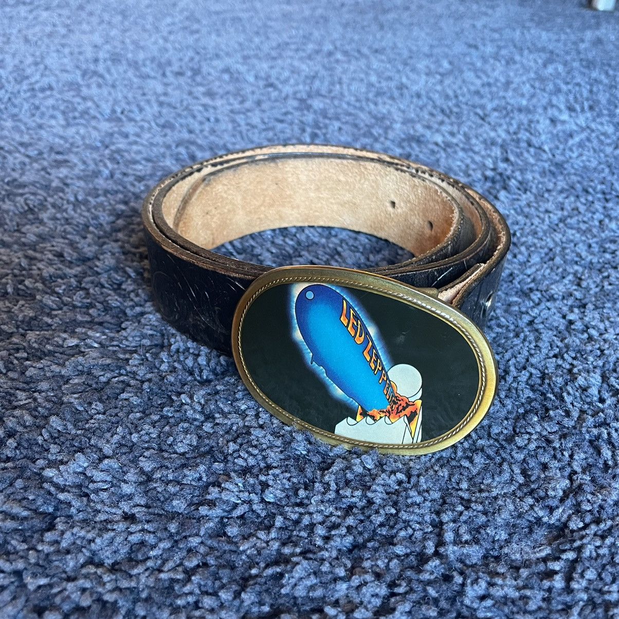 Vintage 1977 Led Zeppelin Belt Buckle w/HandTooled Leather Belt Grailed