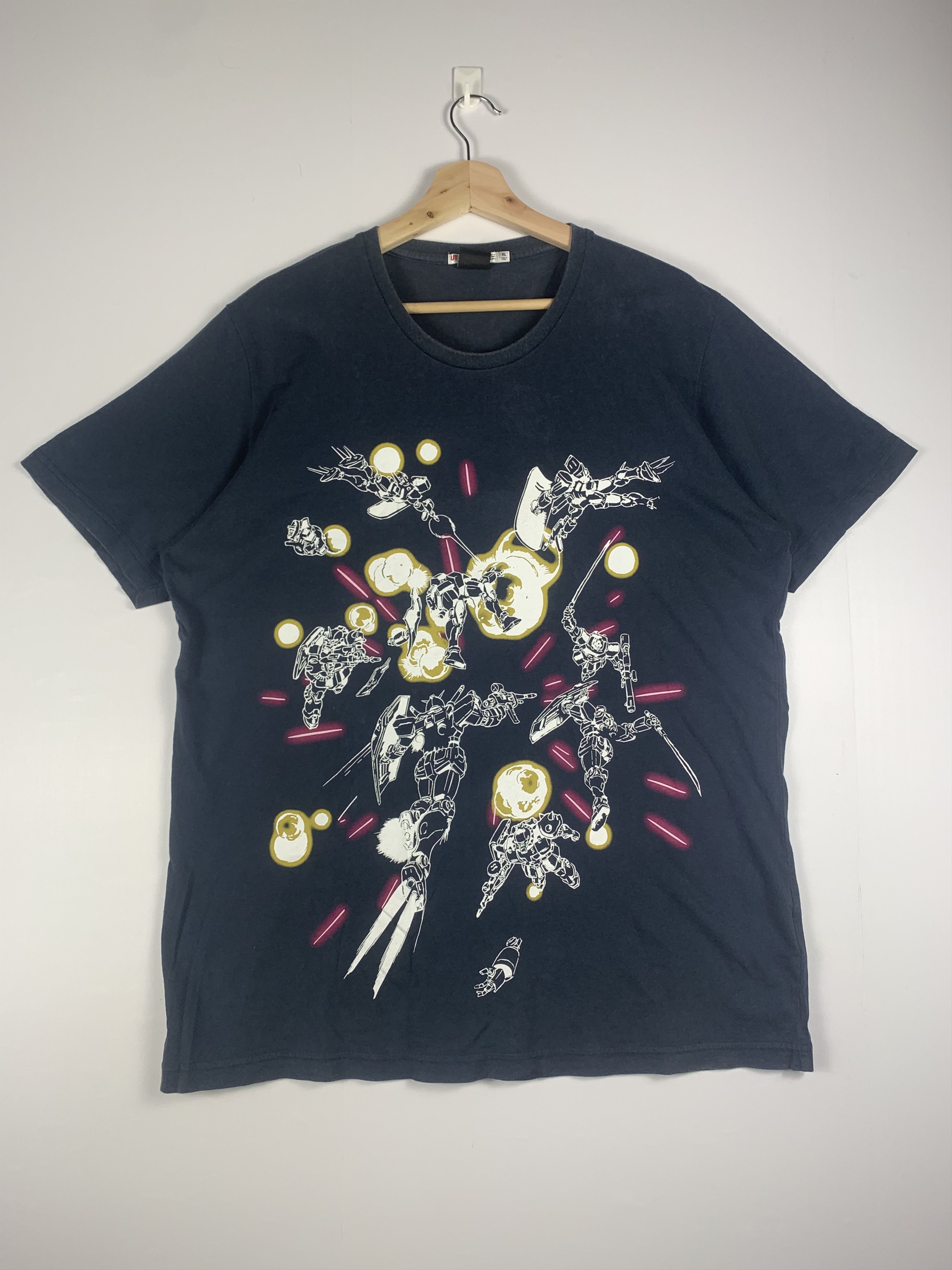 image of Anima x Vintage Gundam T Shirt Japanese Anime Tees in Navy Blue, Men's (Size XL)
