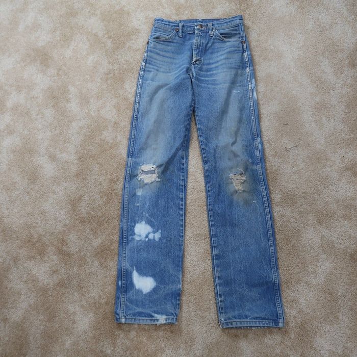 Wrangler Vintage Wrangler 13MWZ Cowboy Cut Blue Jeans Men's 28x36 Distressed Denim Grailed