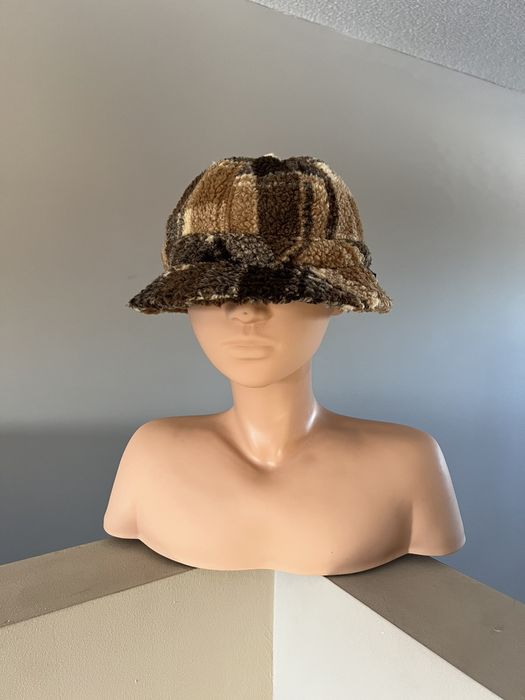 Stussy Sherpa Fleece Bell Bucket Hat Brown Plaid | Grailed